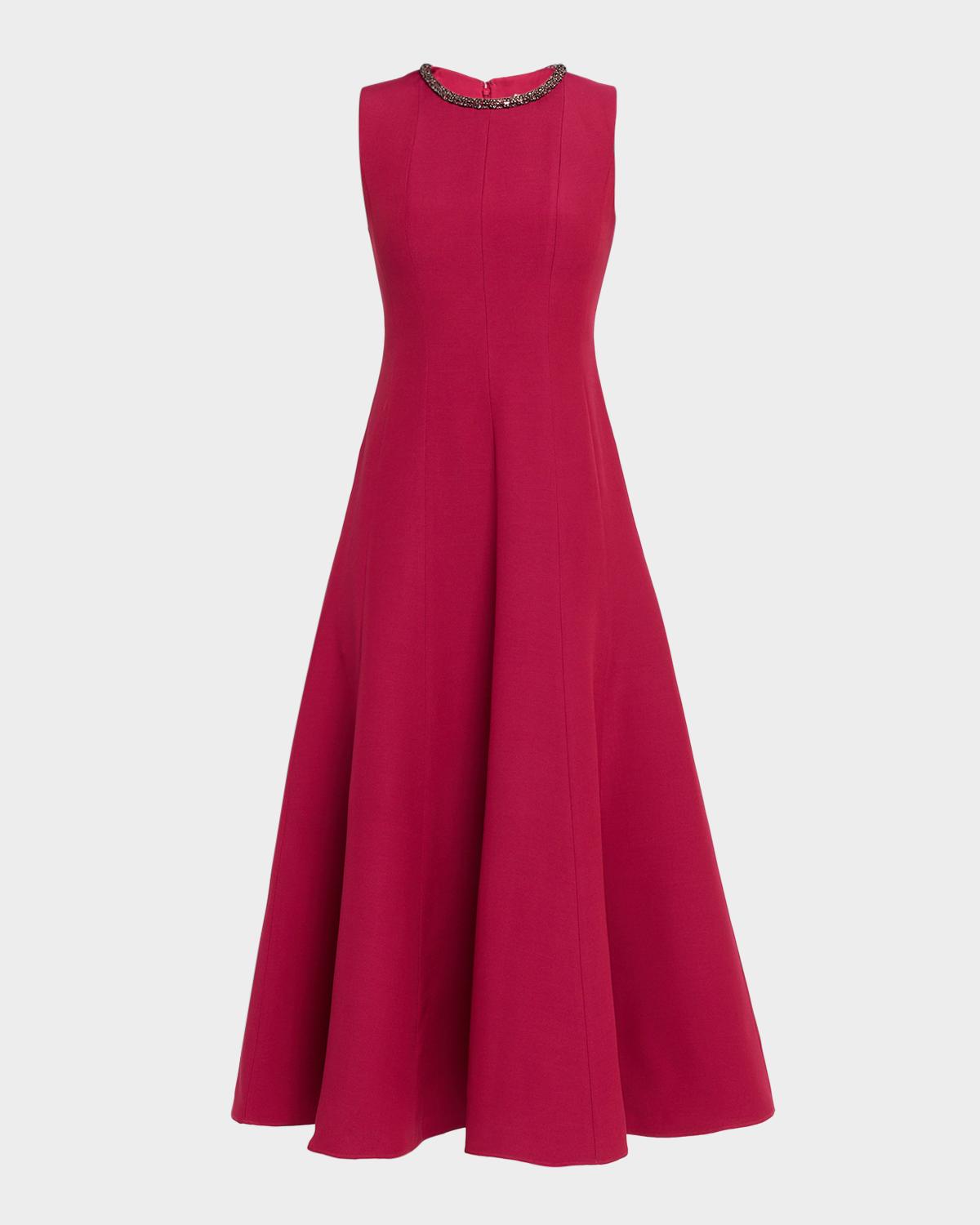 Roland Mouret Crystal Collar Sleeveless Full Midi Dress