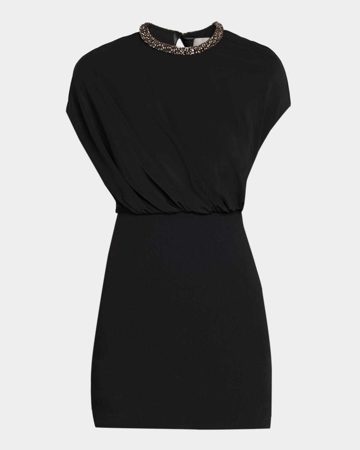 Roland Mouret Crystal-Collar Sleeveless Blouson Mini Dress