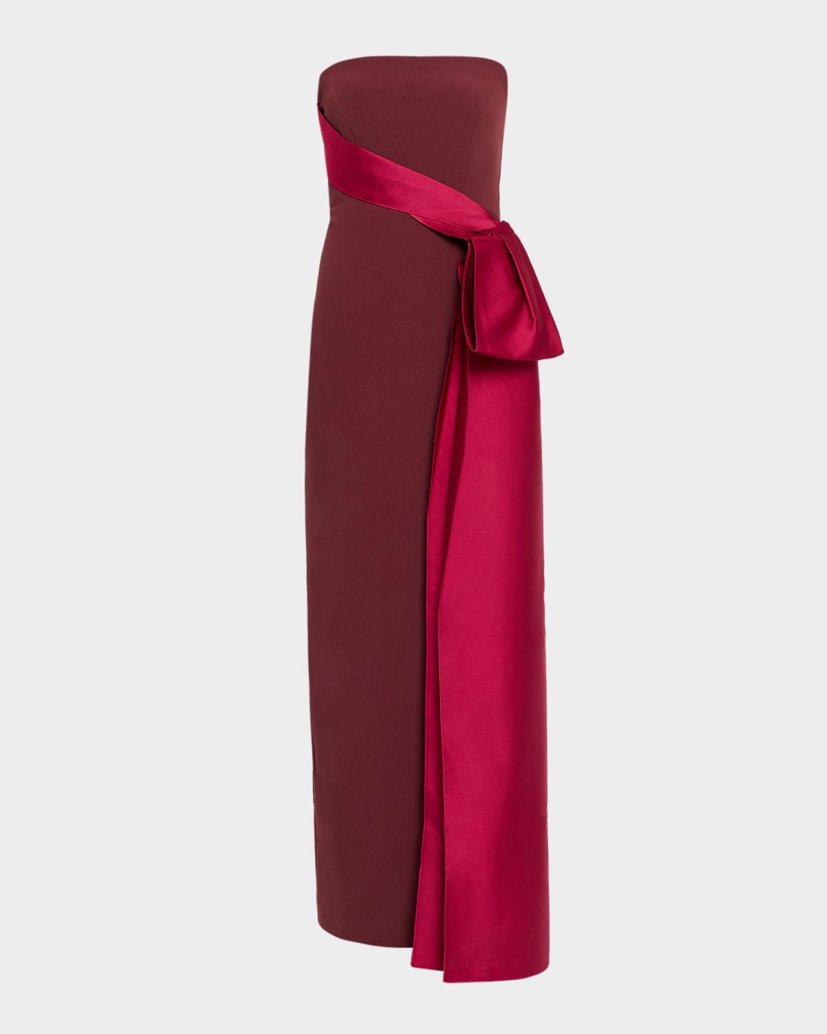 Roland Mouret Strapless Draped Satin Bow Column Gown