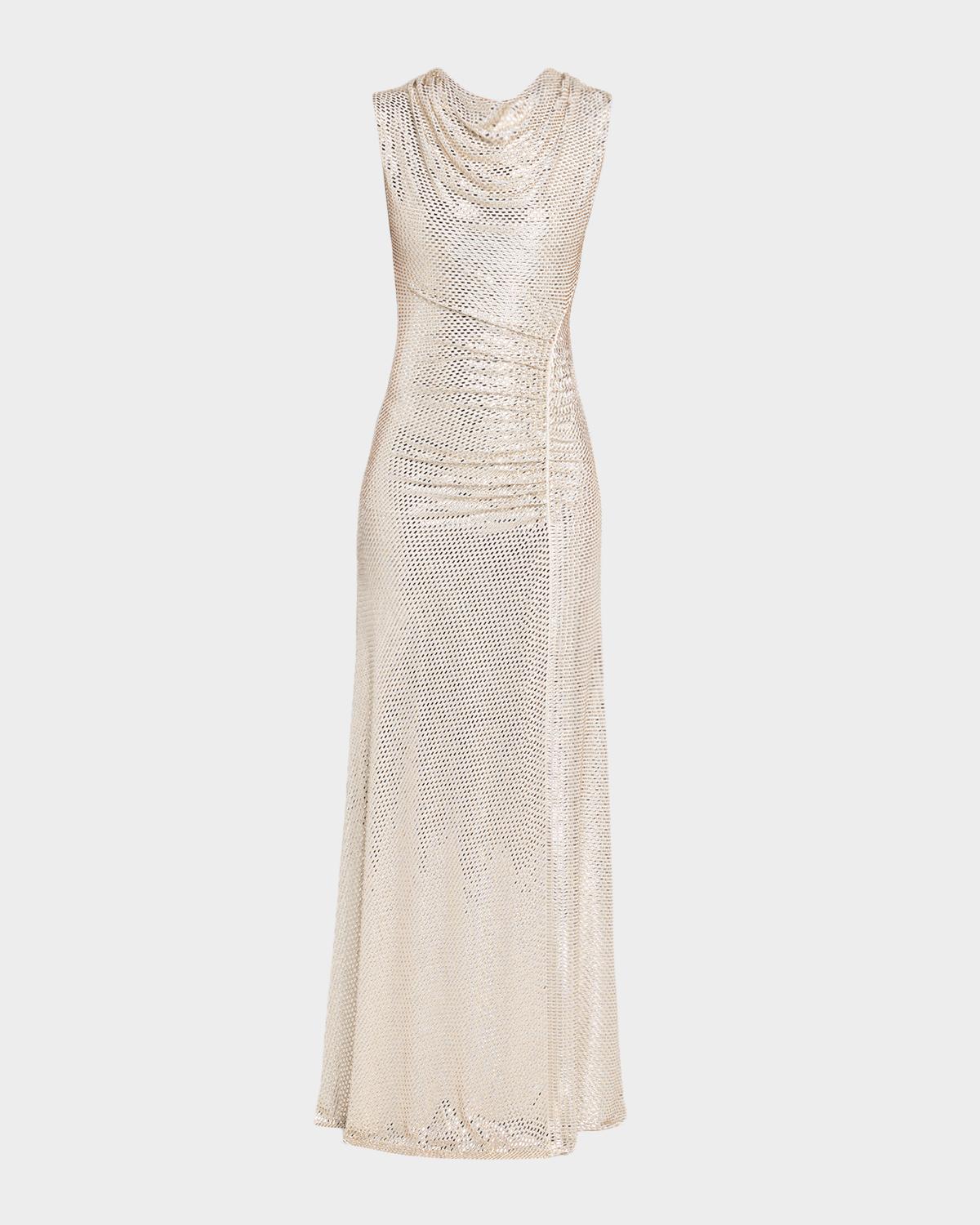 Roland Mouret Sleeveless Diamante Mesh Draped Gown
