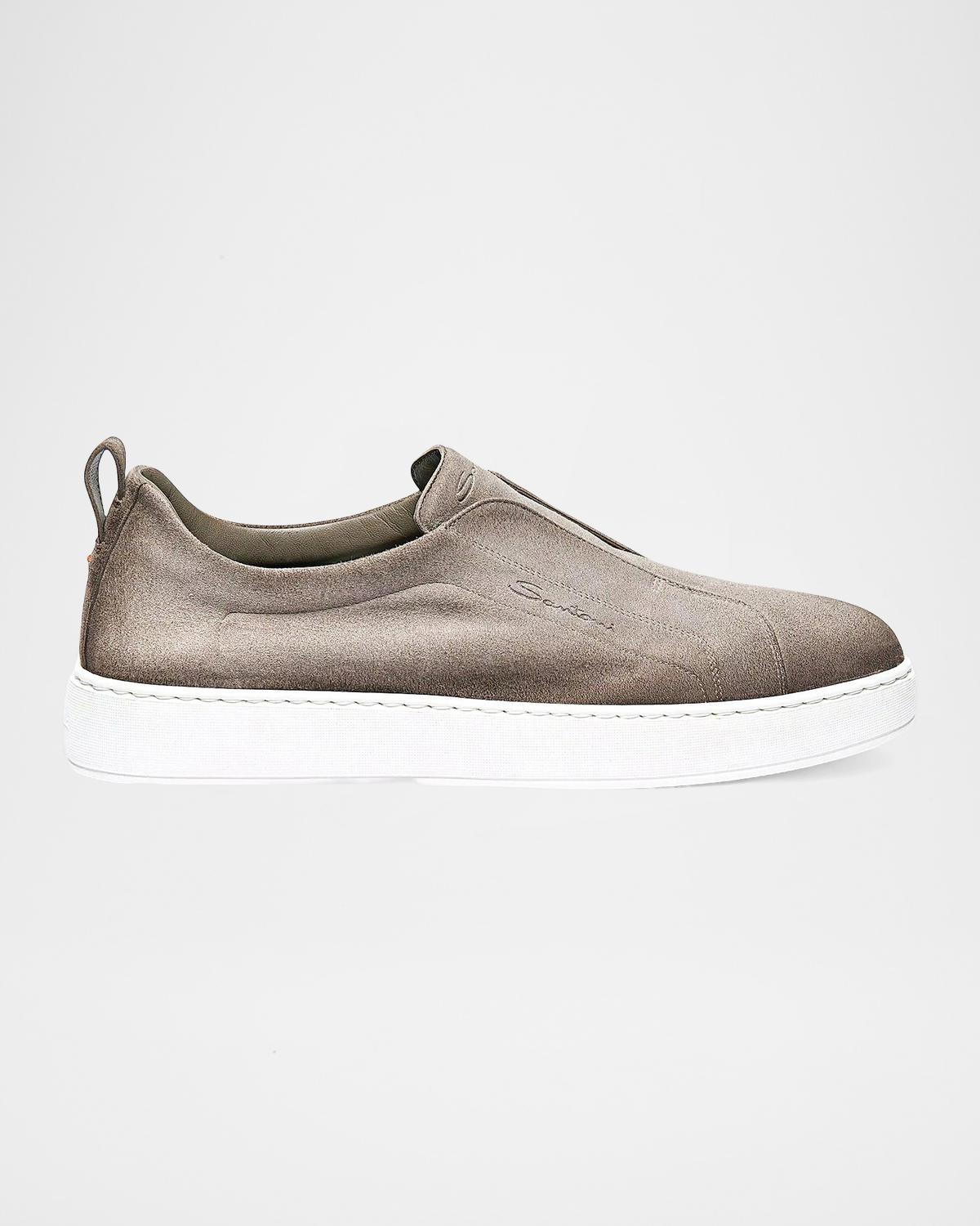 Santoni Men's Victory Logo Suede Slip-On Sneakers