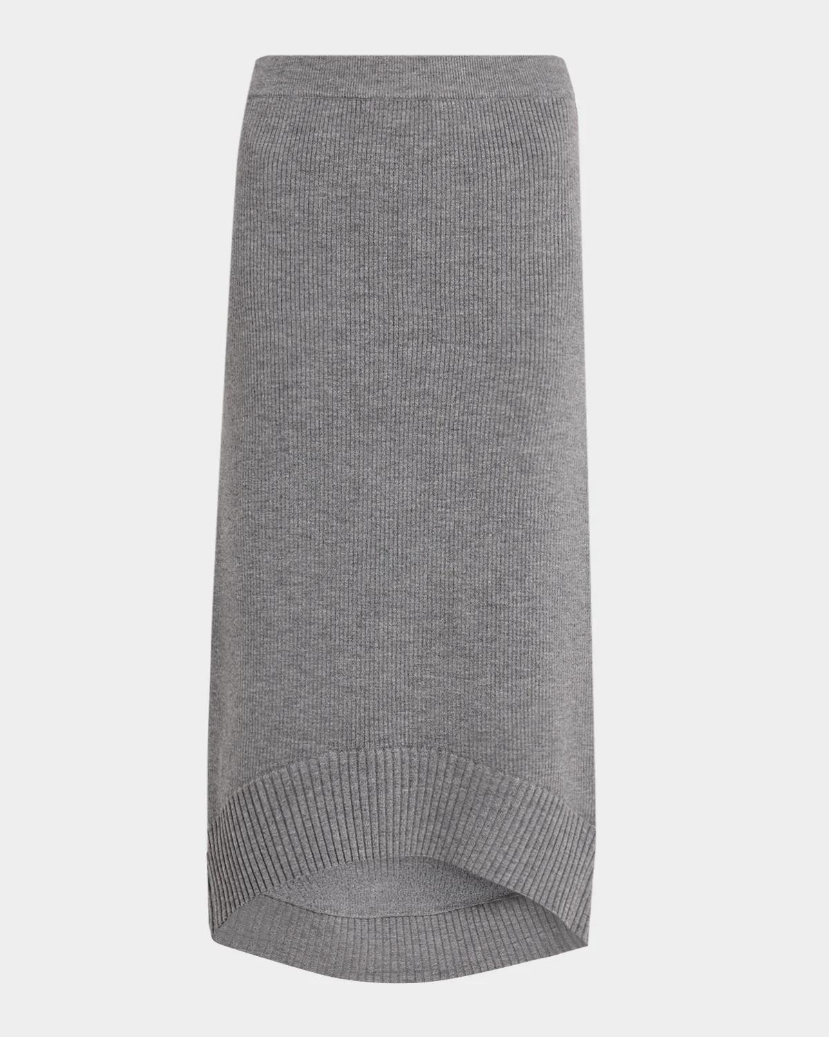 Victoria Beckham Wool-Blend Ribbed High-Low Midi Skirt