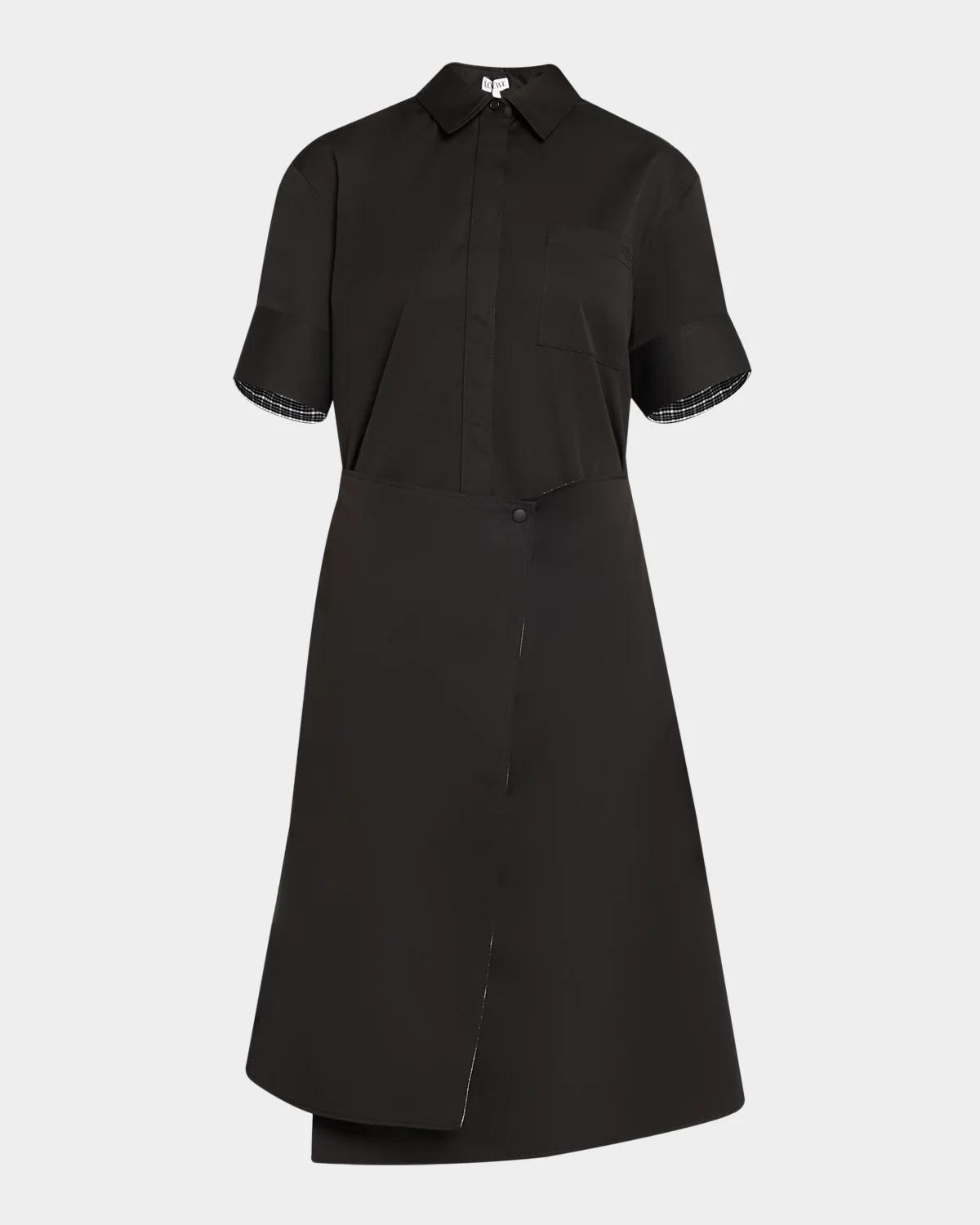 Loewe Wrapped Short-sleeve Midi Shirtdress In Black