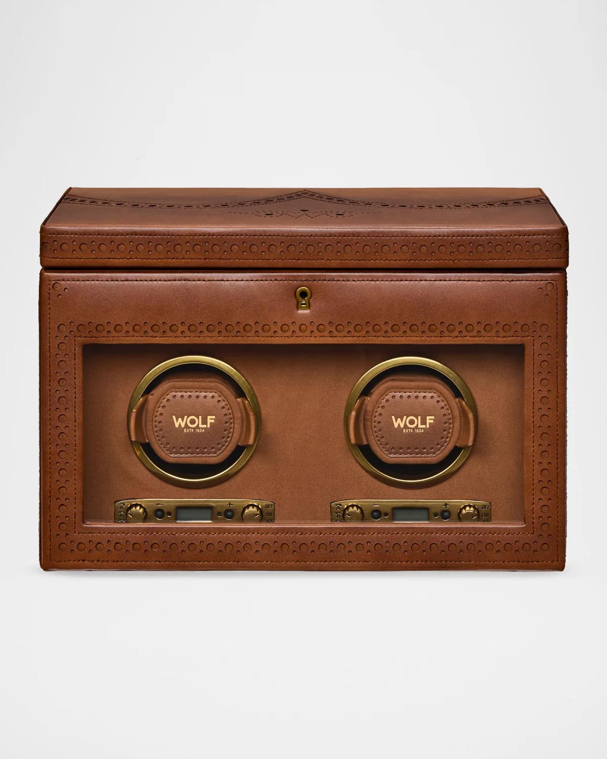 WOLF Brogue Double Watch Winder with Storage