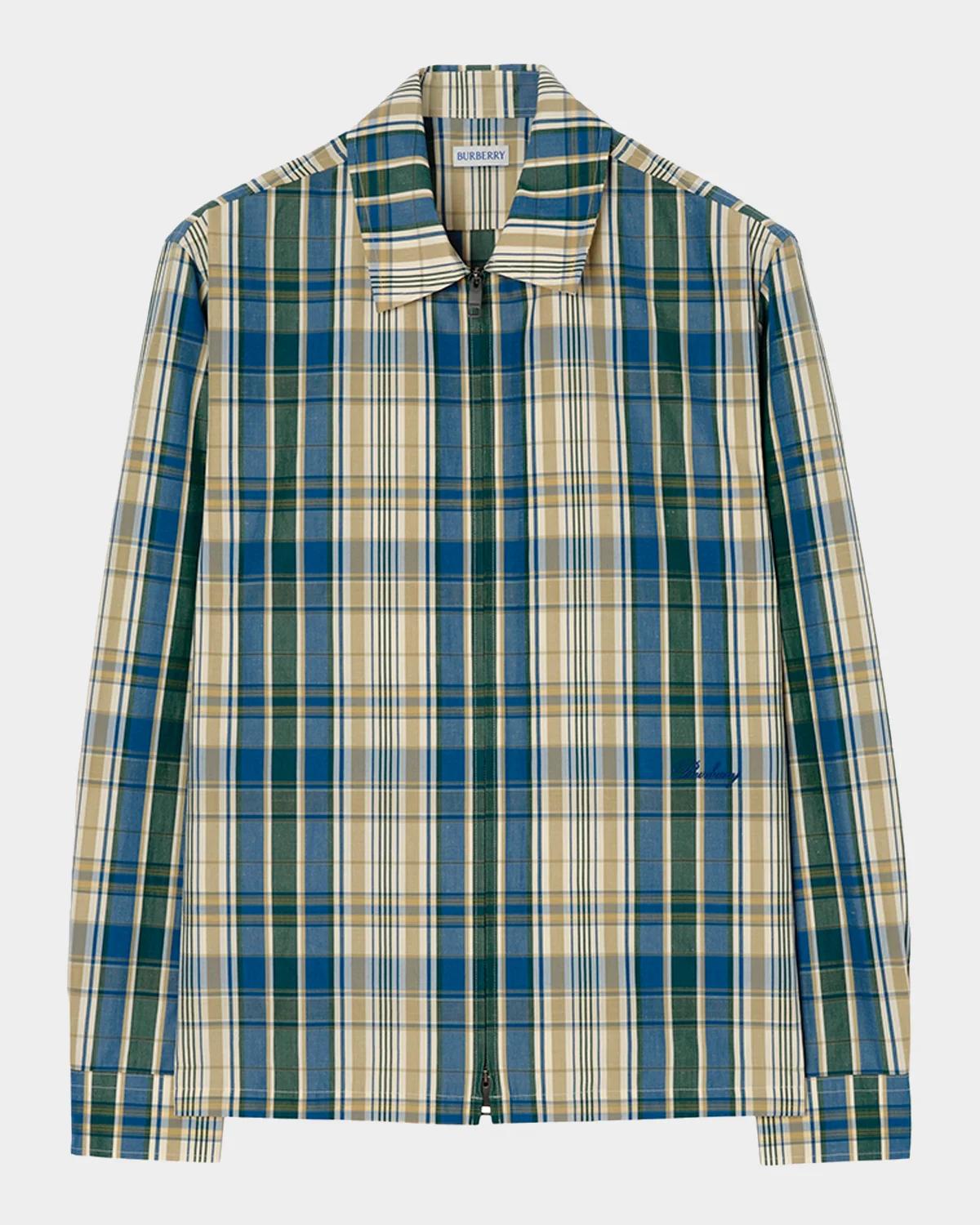 Burberry Men's Ollie Plaid Cotton-Linen Overshirt