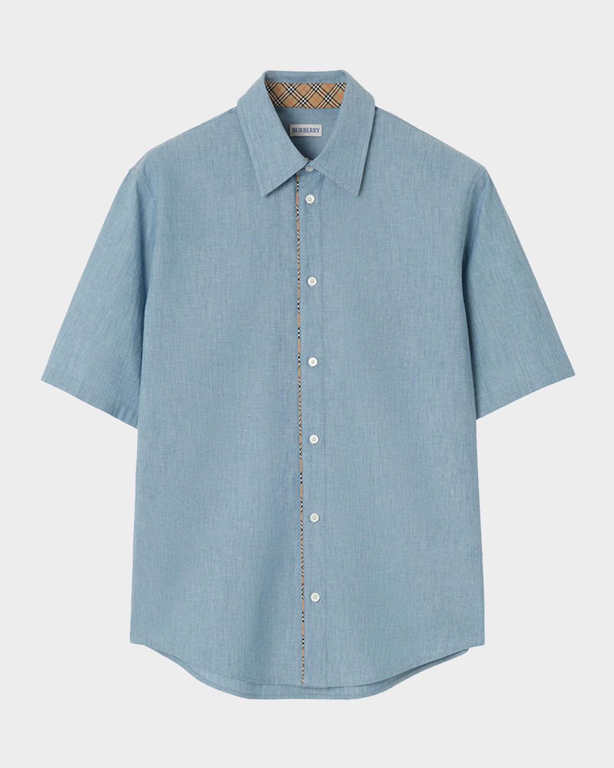 Burberry Men's Sam Check-Trimmed Cotton Shirt