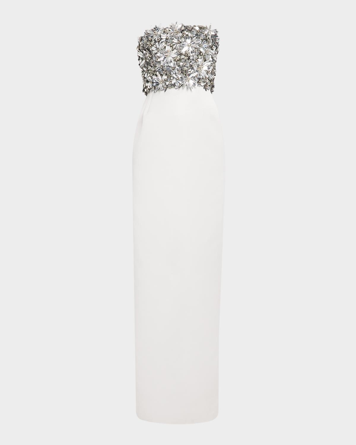 Atelier Prabal Gurung Strapless Floral Embellished Silk Column Gown