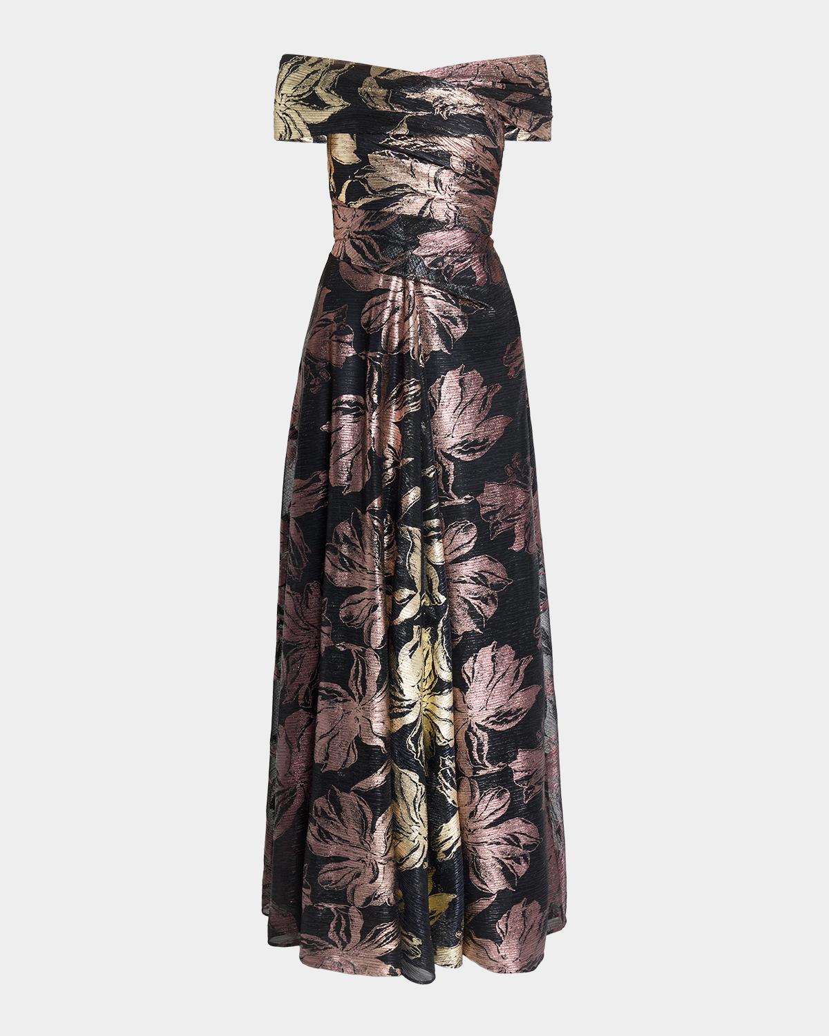 Talbot Runhof Autumn Leaf Ombre Voile Off-The-Shoulder Gown