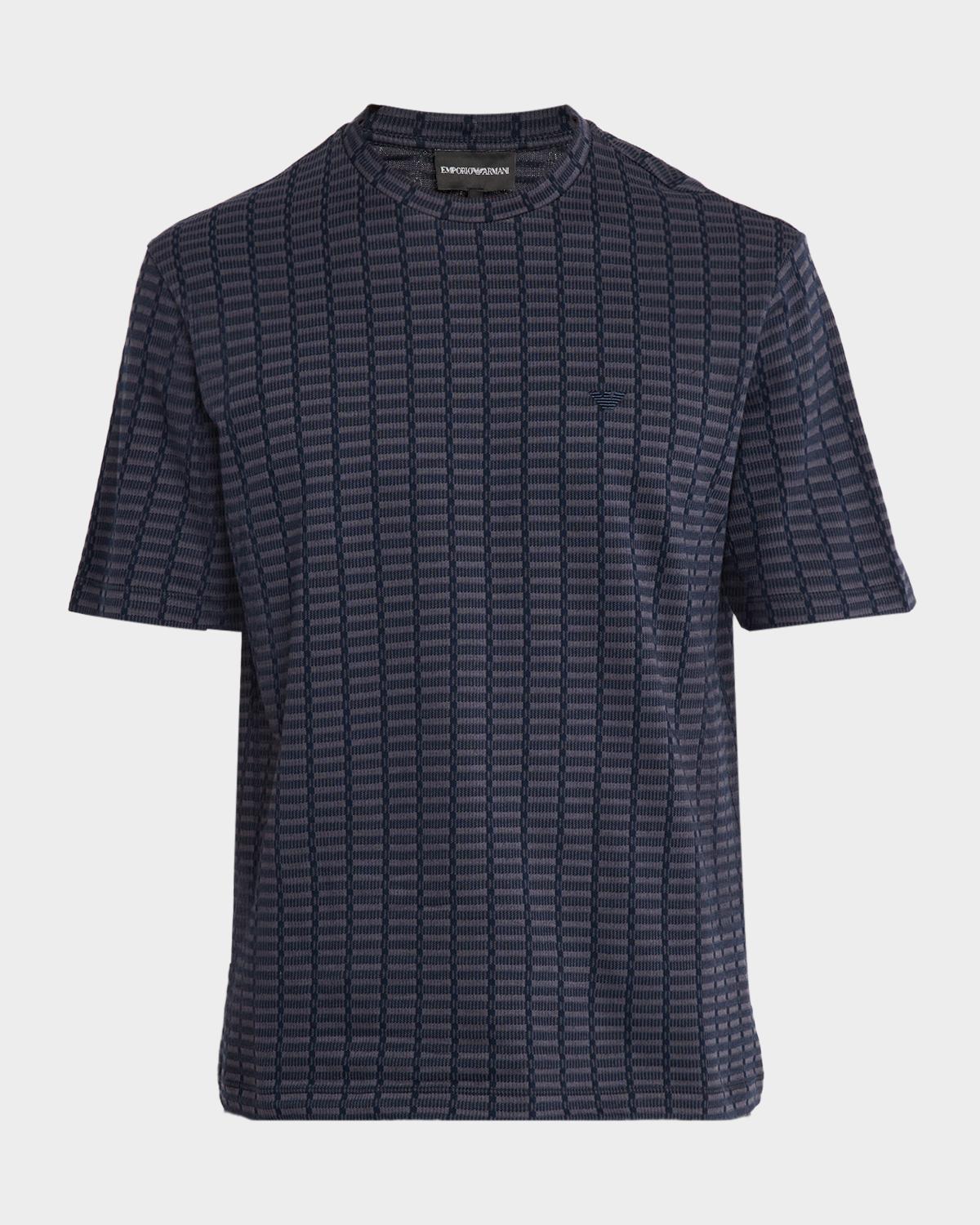 Emporio Armani Men's Micro-Rectangle Jacquard Crewneck T-Shirt