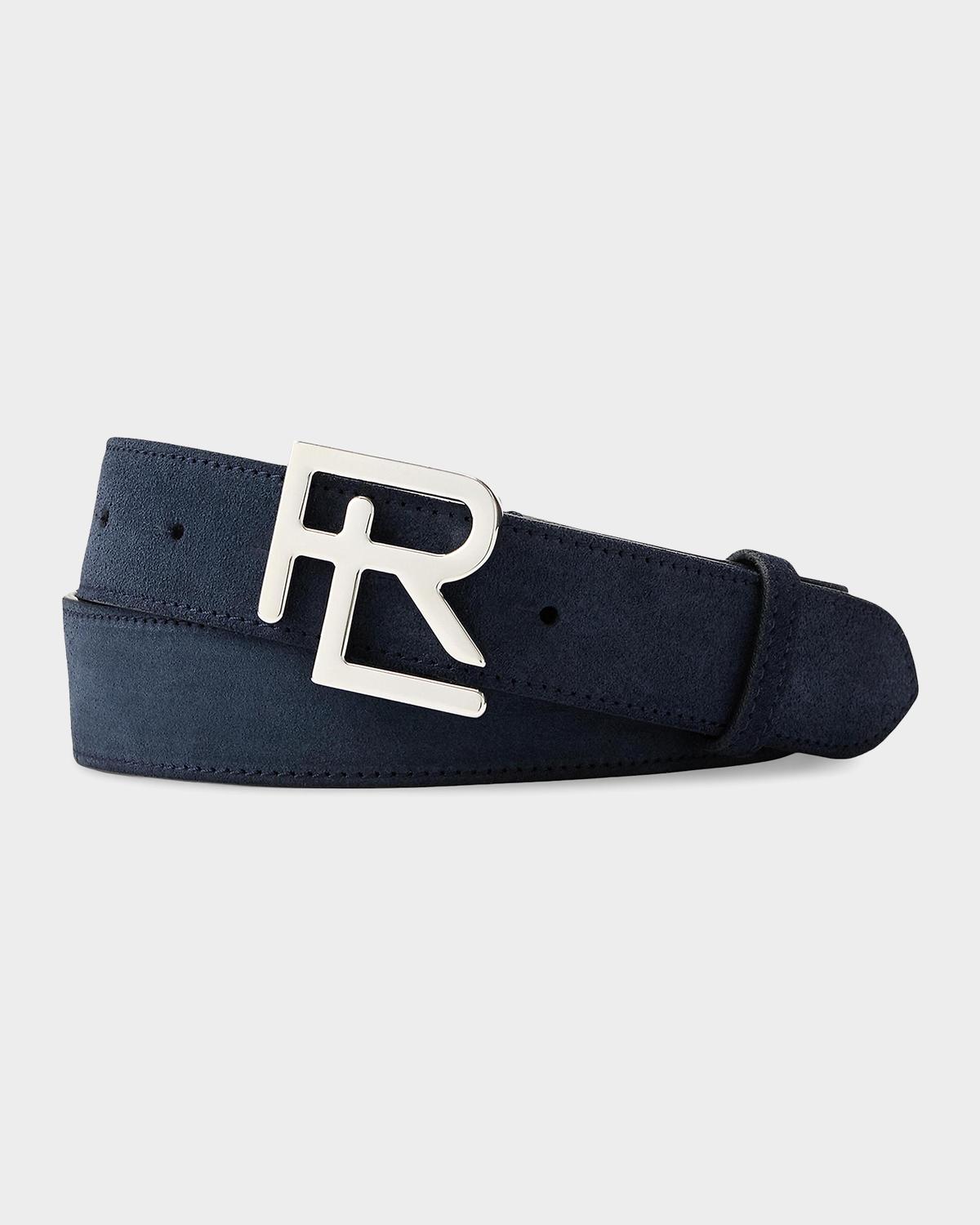Ralph Lauren Purple Label Men's RL-Buckle Calf-Suede Belt