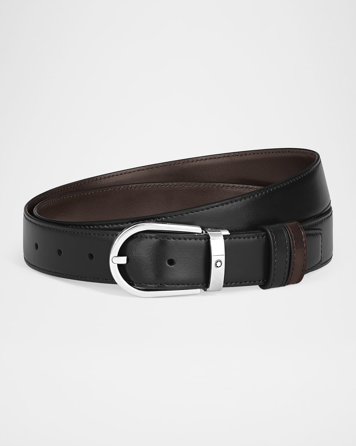 Montblanc Horseshoe Reversible Leather Belt In Black