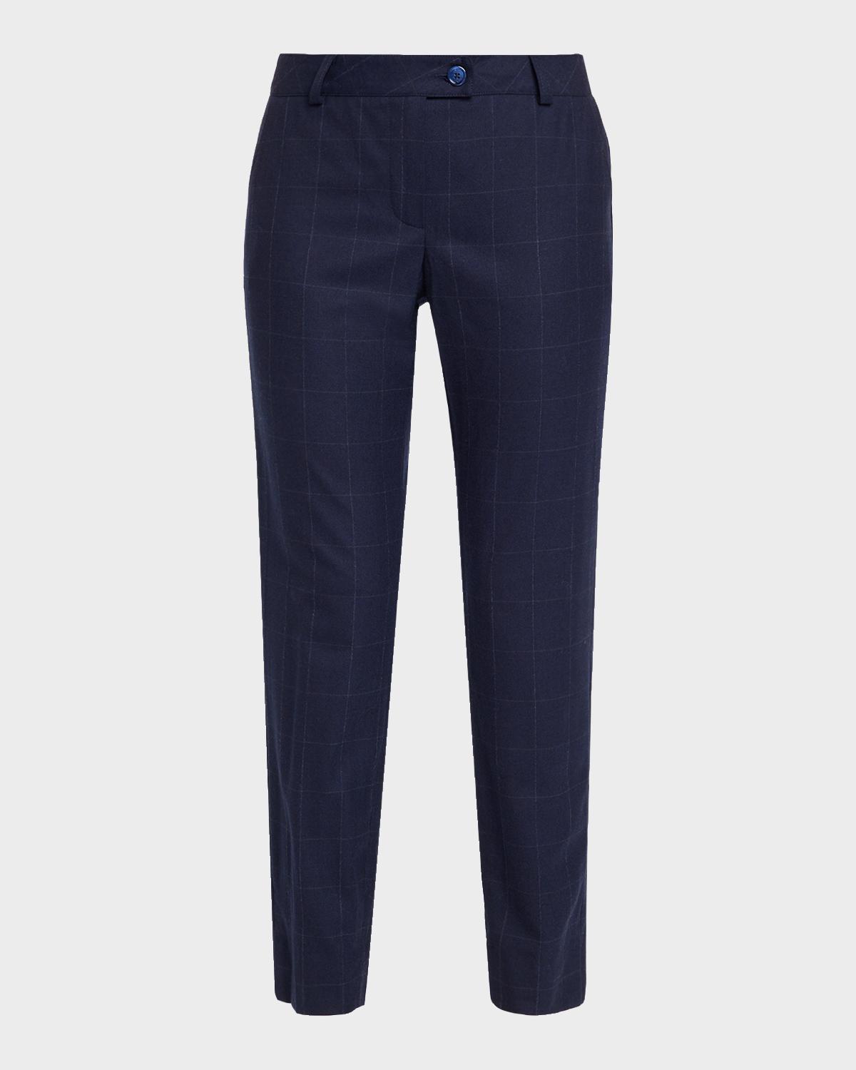 Maison Common Windowpane Wool Flannel Slim-Leg Ankle Pants