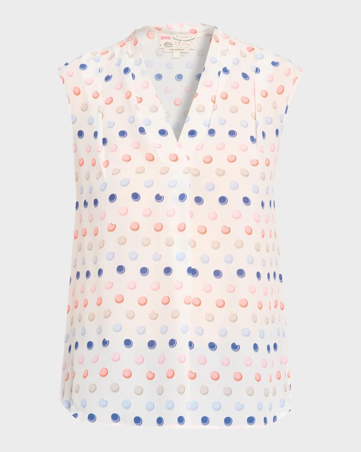 Maison Common Polka-Dot Macaroon Silk Organza Sleeveless Blouse