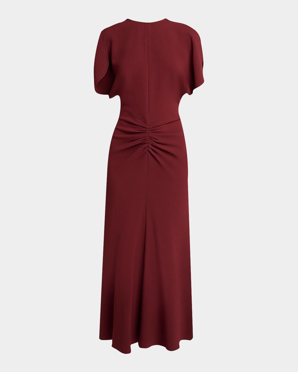 Victoria Beckham Bela Gathered Crepe Back Satin Midi Dress