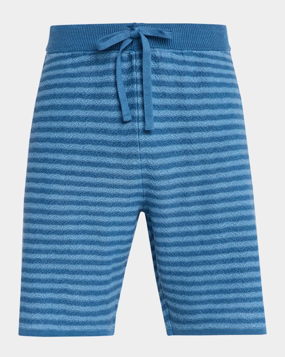 The Elder Statesman Men's Cotton and Linen Stripe Drawstring Shorts