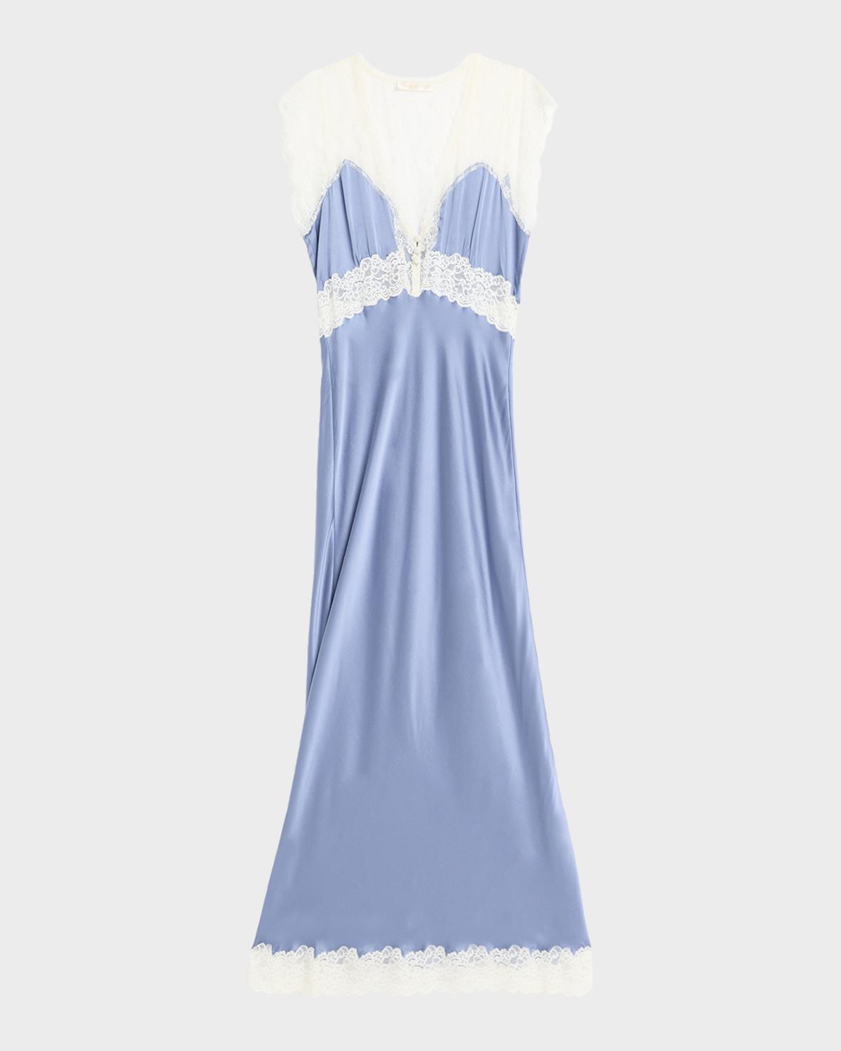 LoveShackFancy Vella Lace-Trim Satin Maxi Dress