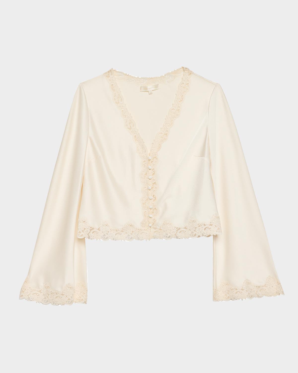LoveShackFancy Fioretta Lace-Trim Satin Top