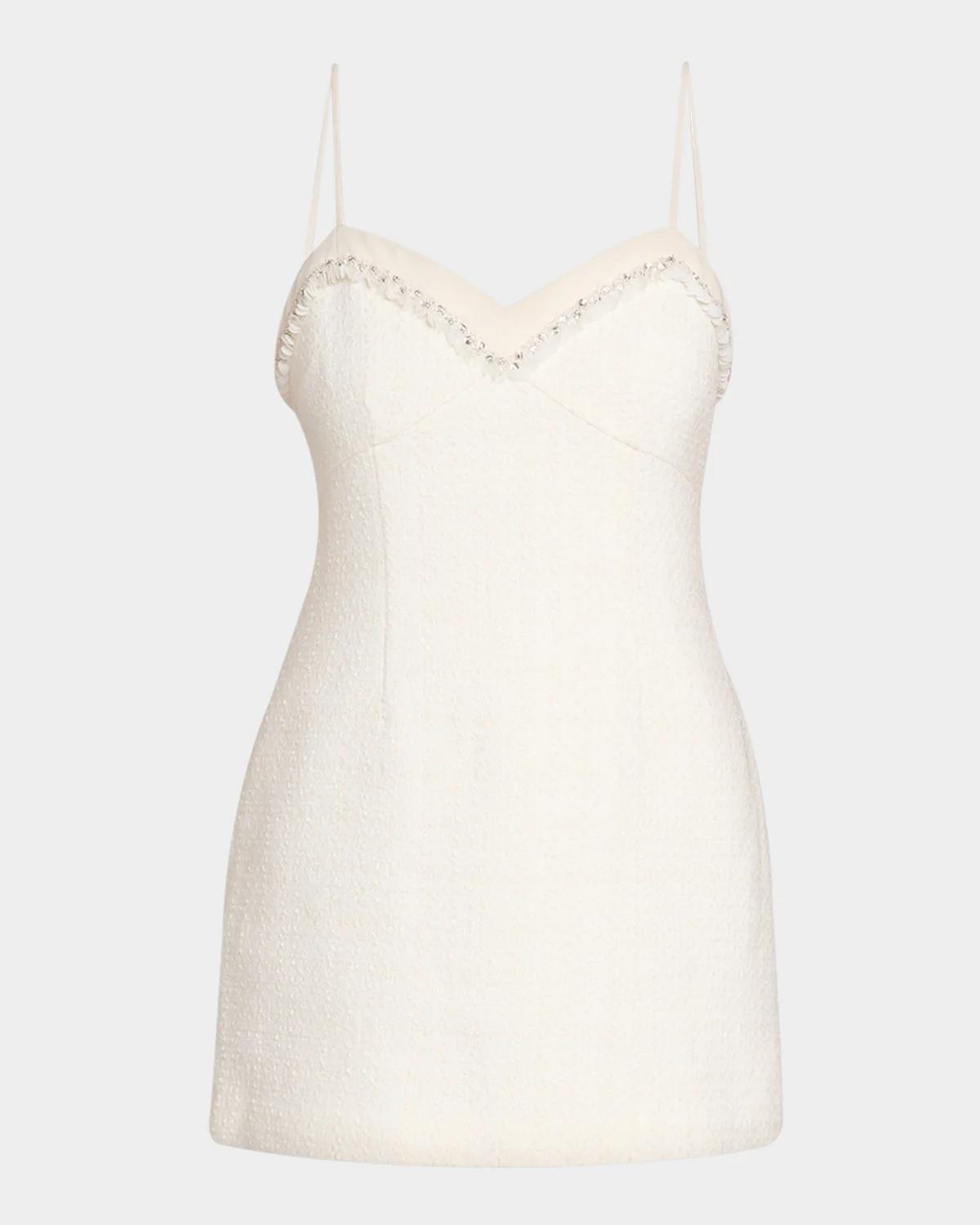 LoveShackFancy Sue Embellished Wool-Blend Mini Dress