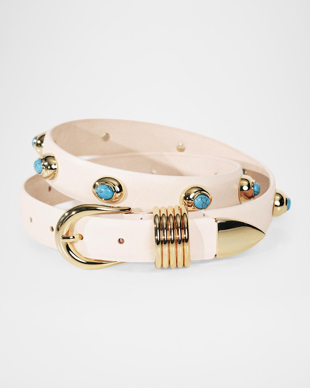 Déhanche Hollyhock Stone Tiger's Eye & 24K Gold-Plated Leather Belt