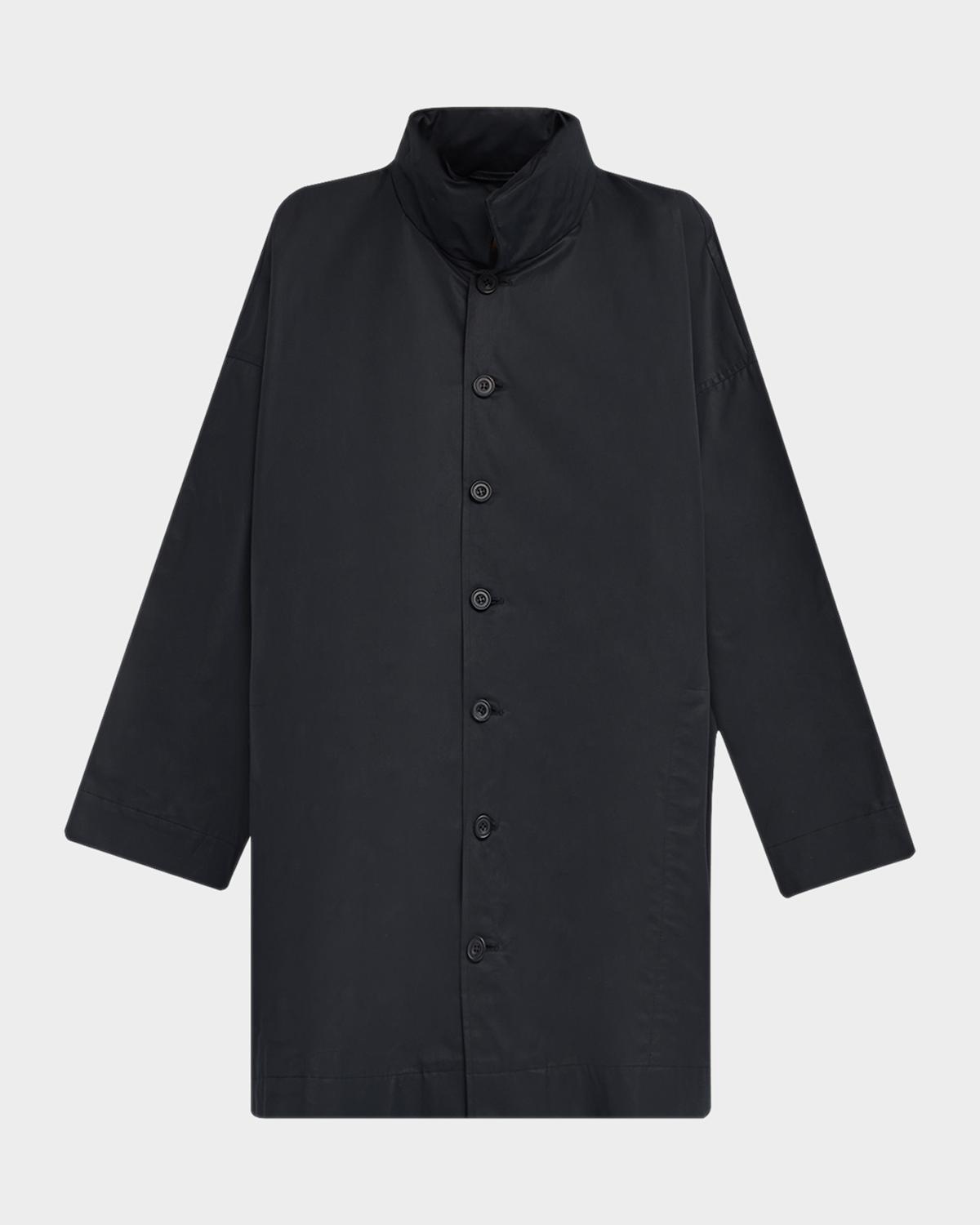 Eskandar Smaller Front Larger Back High Neck Raincoat With Button Away Hood - Long Plus Length