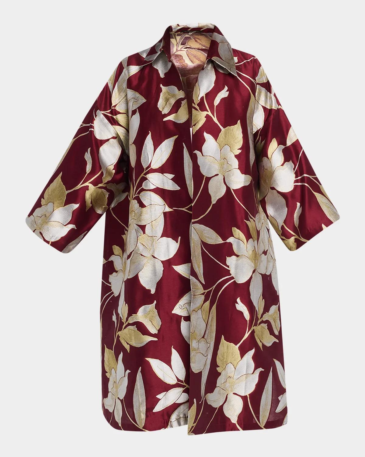 Eskandar Sloped Shoulder Wide A-Line Open Jacket With Collar - 3/4 Length