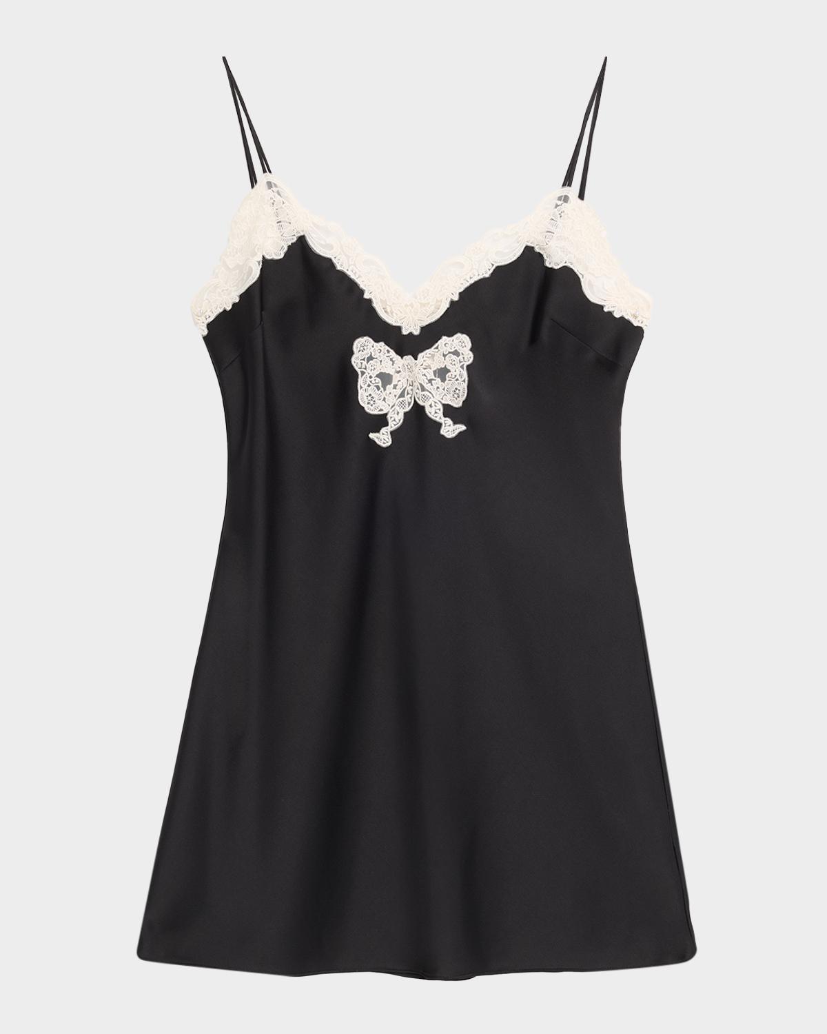 LoveShackFancy Maristella Lace-Trim Satin Mini Dress