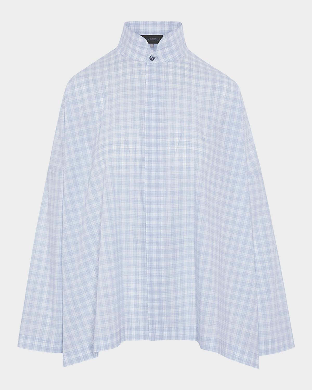 Eskandar Triple-Plaid Cotton Wide Longer Back Shirt Jacket