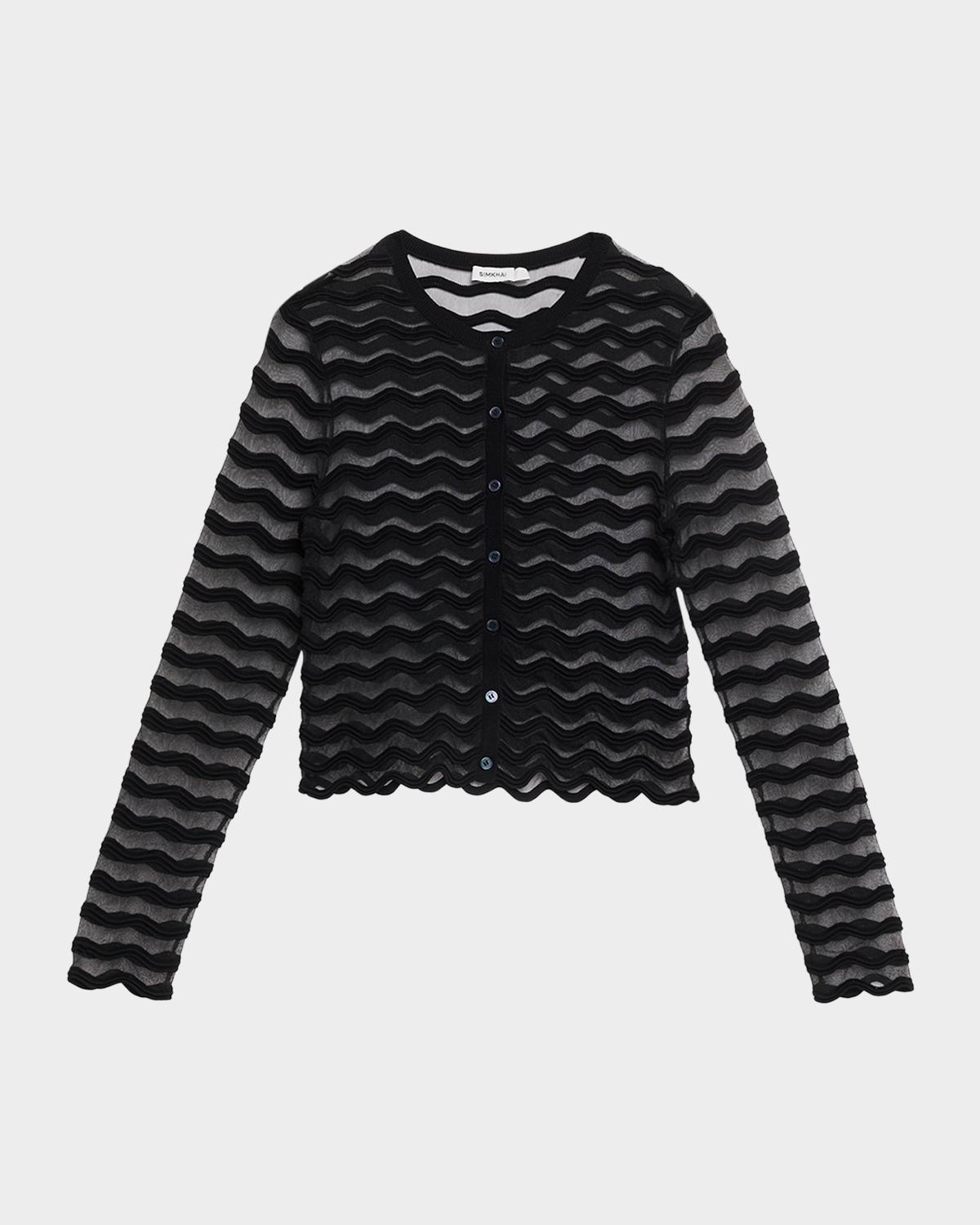 SIMKHAI Maxime Sheer Wavy Knit Cardigan