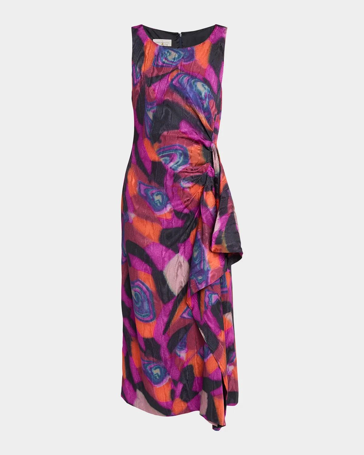 Dries Van Noten Dropps Sleeveless Ruched Ruffle Midi Dress