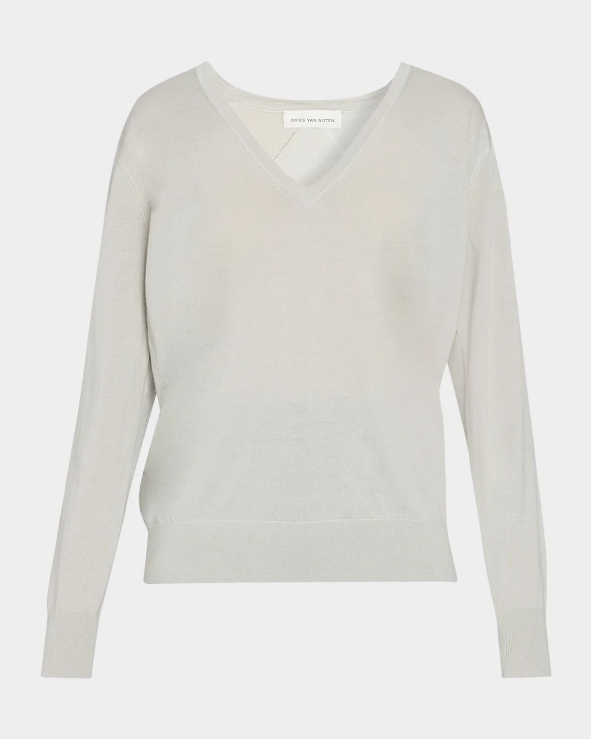 Dries Van Noten Diamond Ajoure Stitch V-Neck Sweater