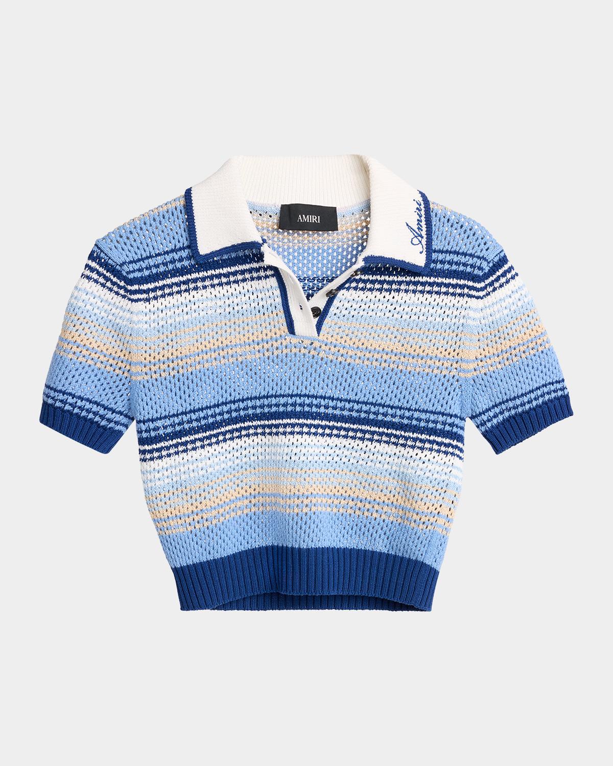 Amiri Striped Crochet Mesh Polo Shirt