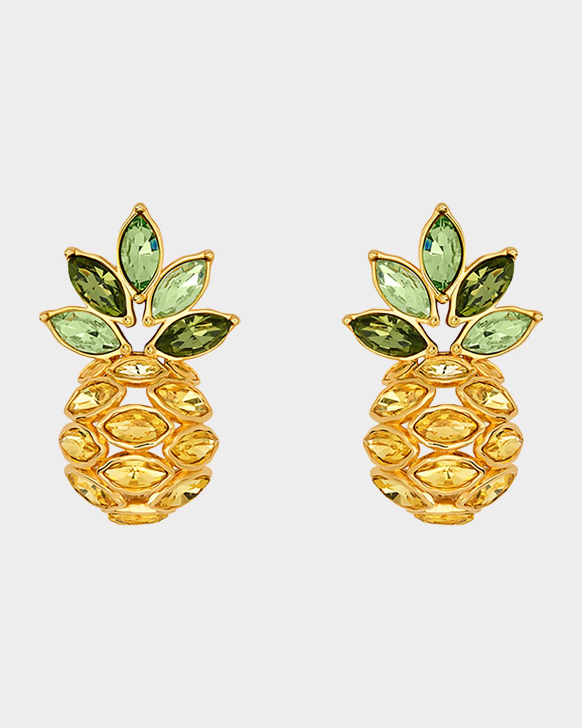 Pineapple Crystal Leaf Clip-On Earrings