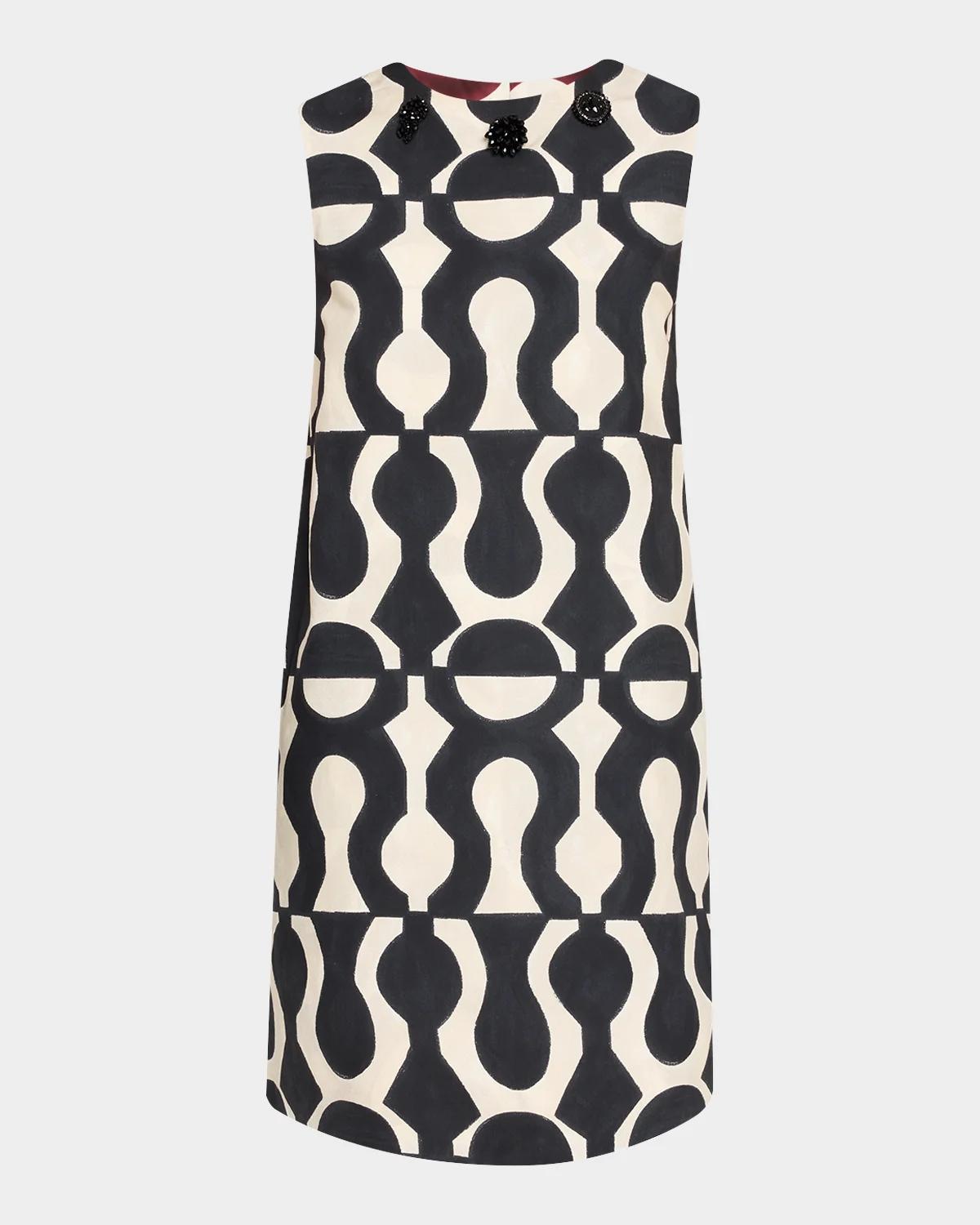 Geo-Print Sleeveless Mini Shift Dress
