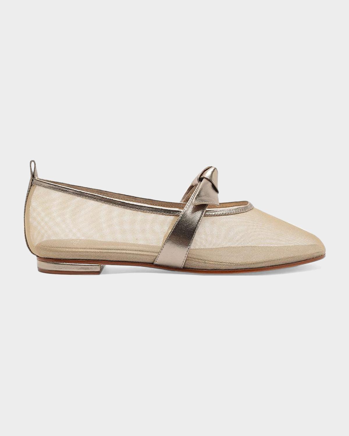Alexandre Birman Clarita Metallic Mesh Ballerina Flats