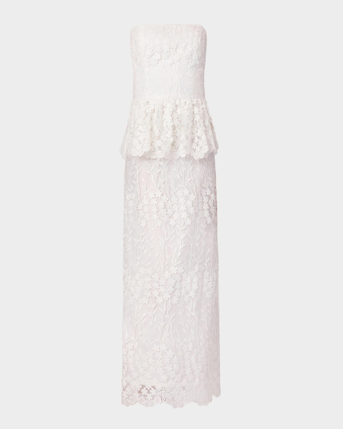 Shoshanna Lotus Lace Peplum Strapless Maxi Dress
