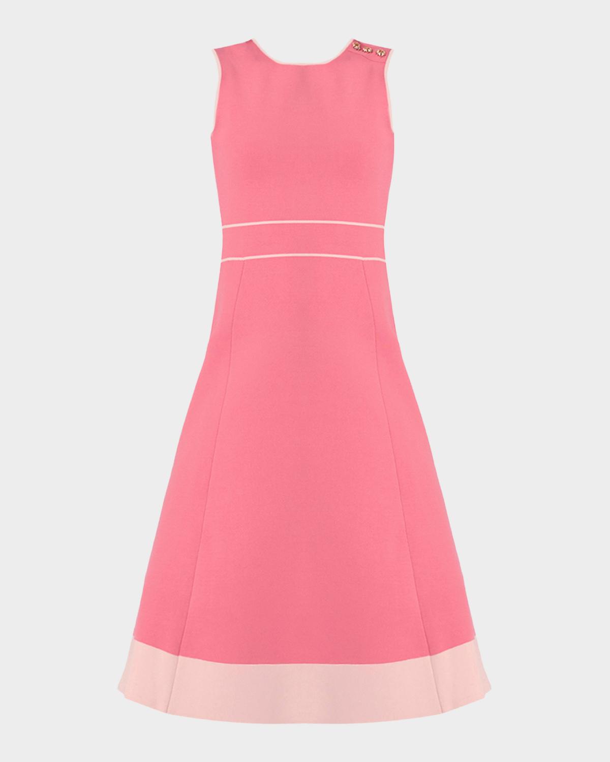 Shoshanna Tiffany Button-Shoulder A-Line Midi Dress