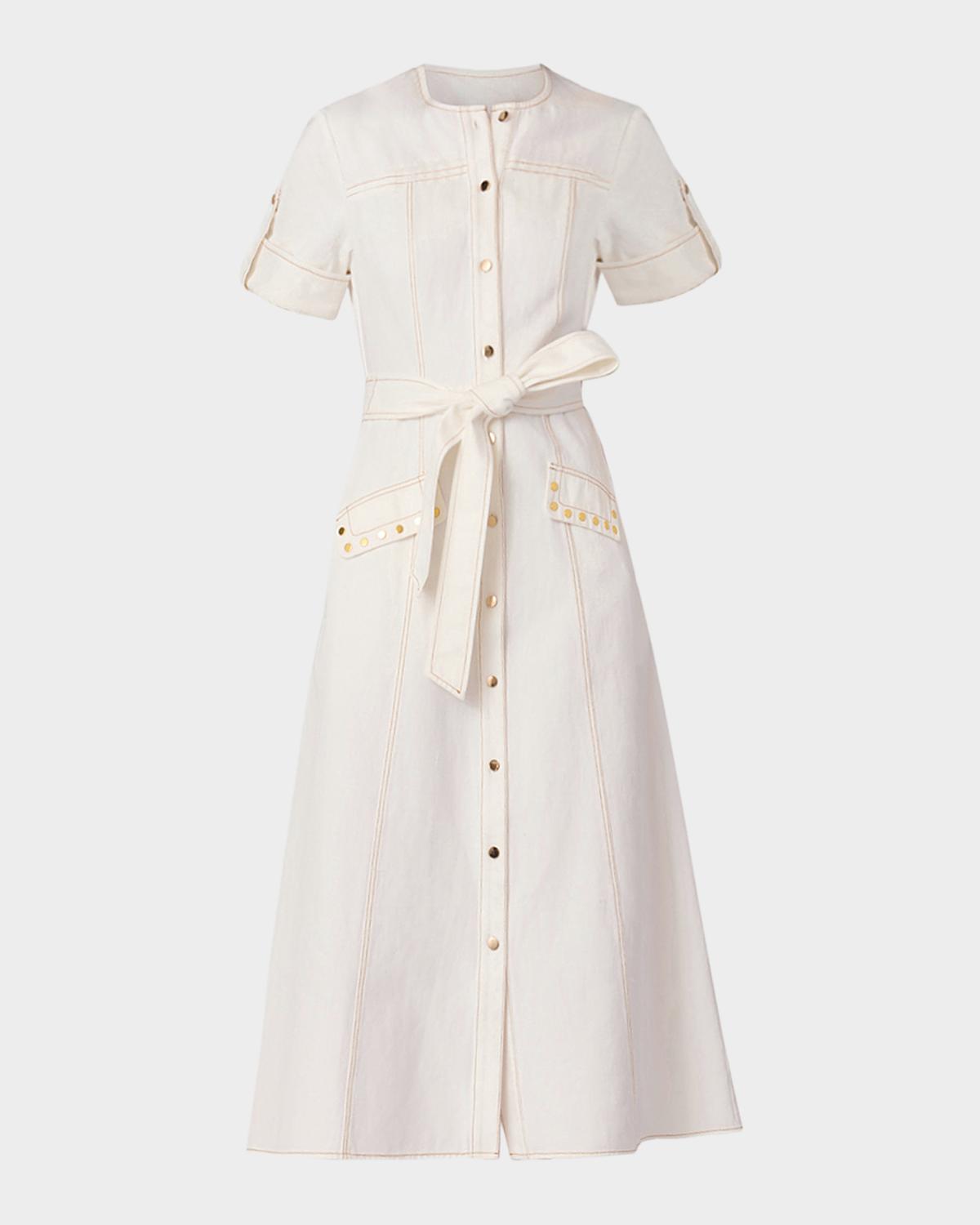 Shoshanna Bethany Belted Cotton Denim Midi Dress