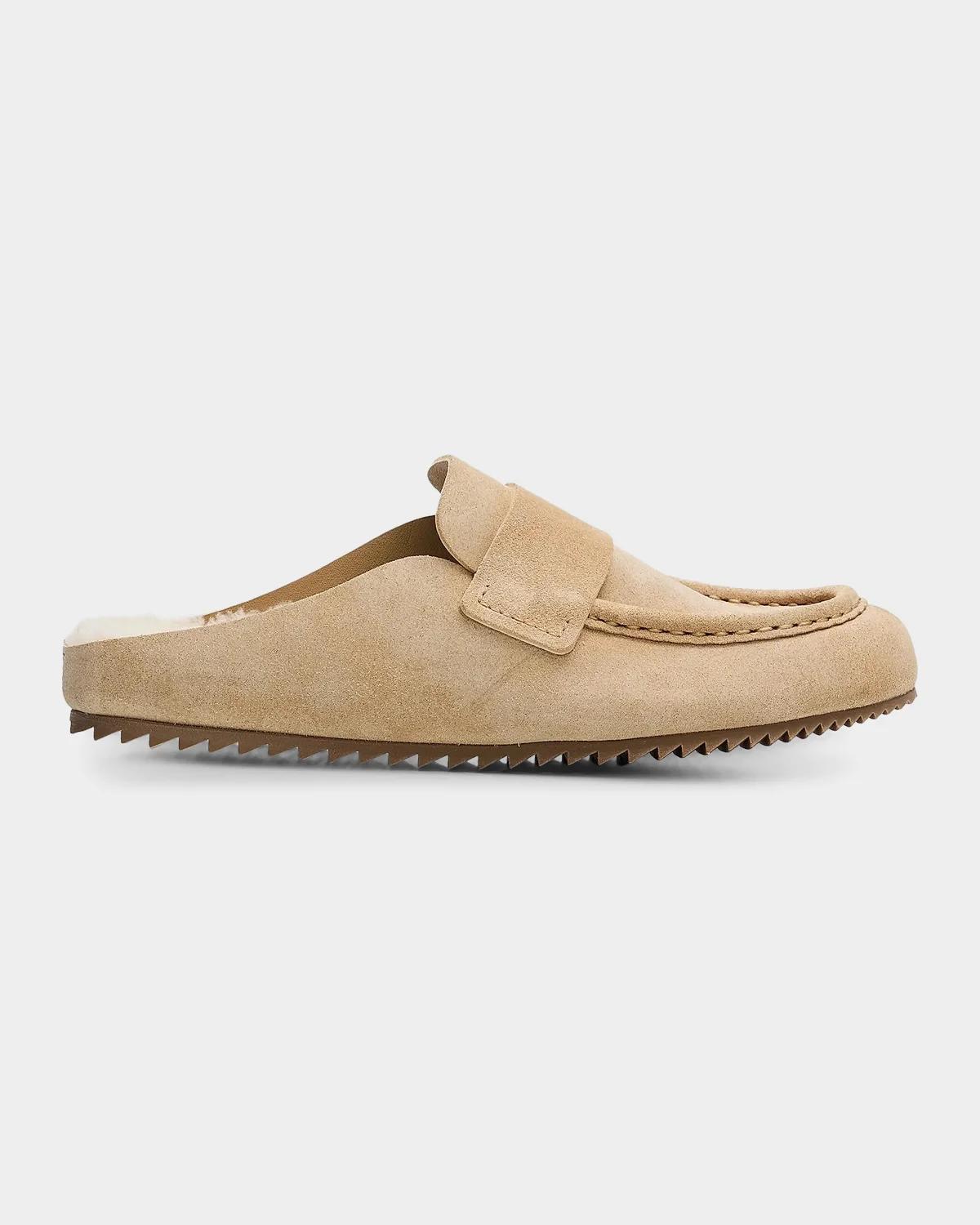 Pedro Garcia Bilma Shearling-lined Suede Mules In Dijon Cast