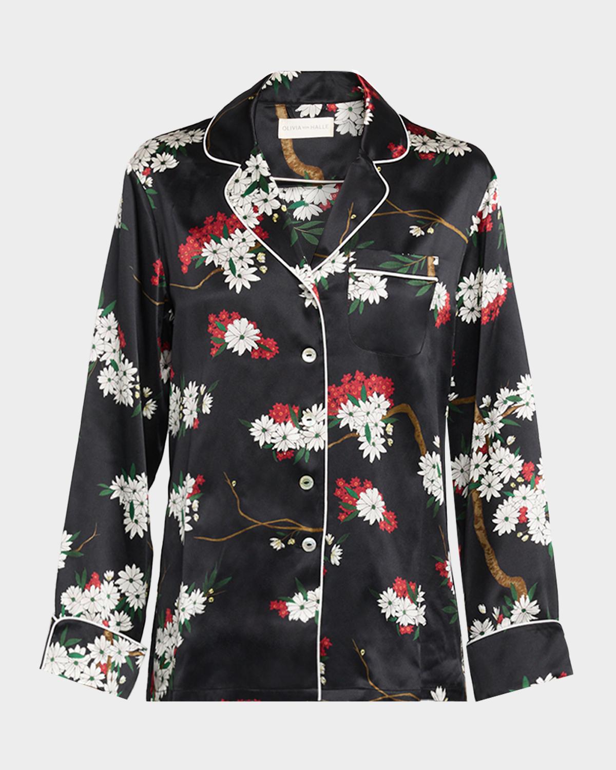 Olivia von Halle Lila Rene Blossom-Print Silk Satin Pajama Set