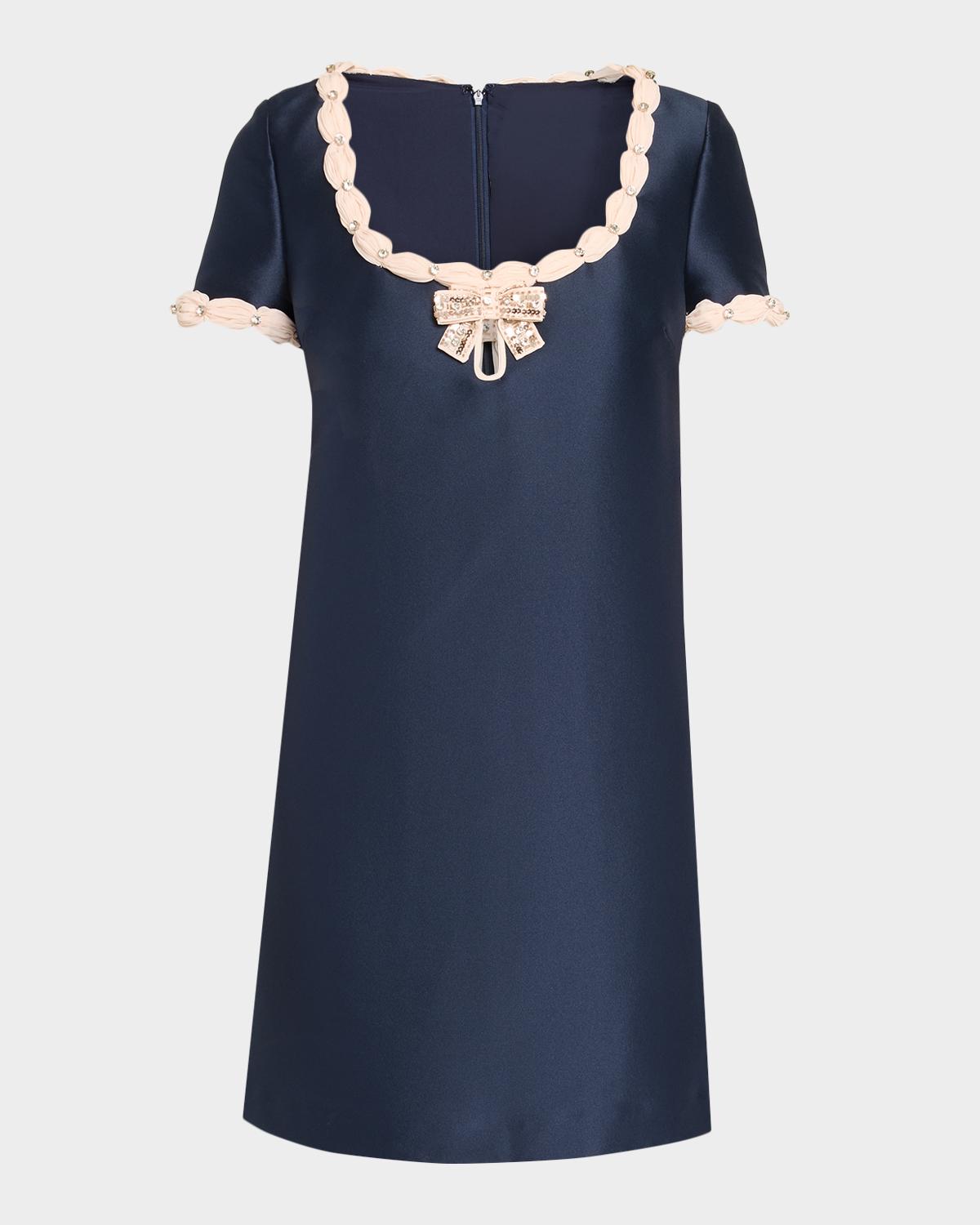 Badgley Mischka Contrast Bow Mikado Shift Cocktail Dress