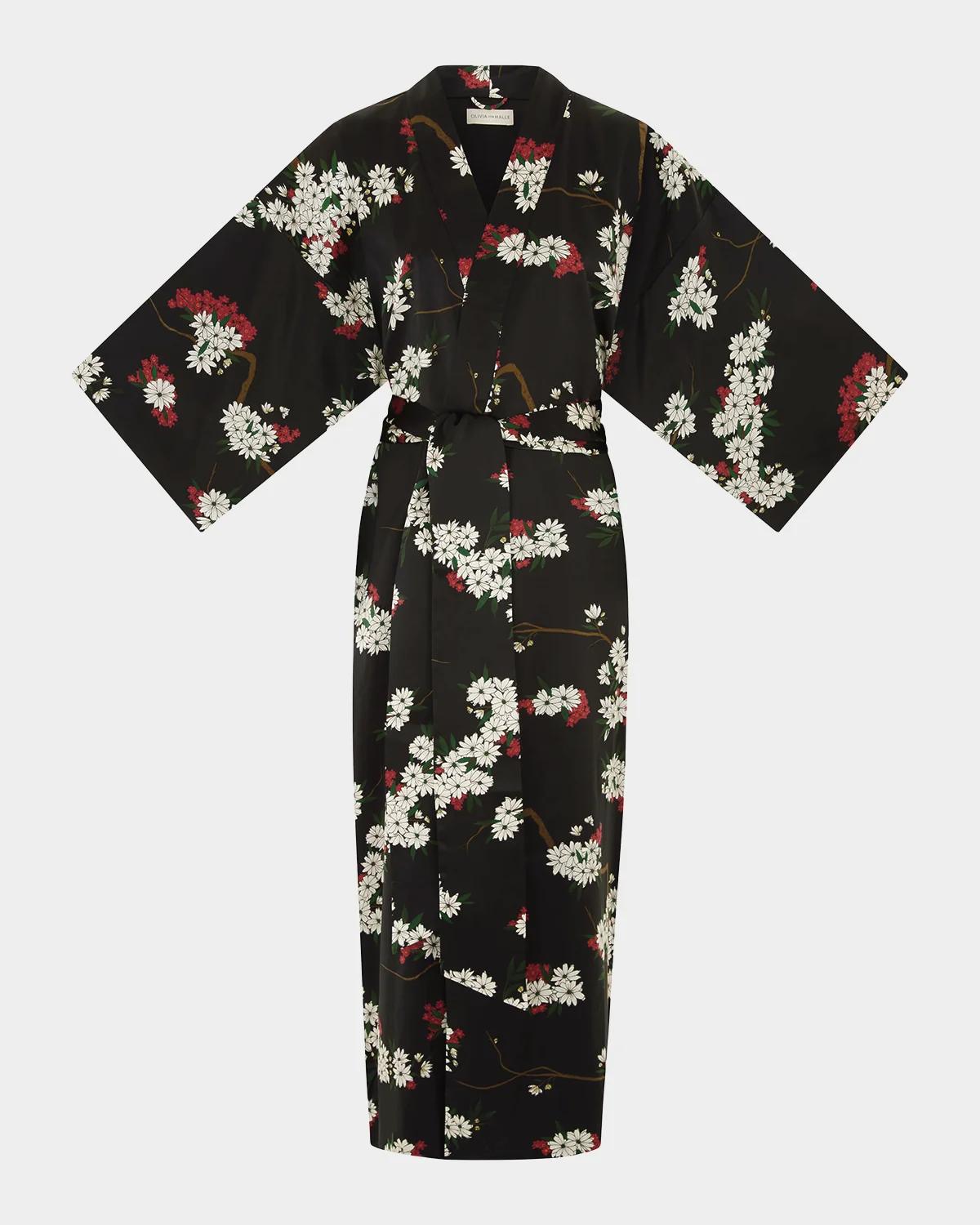Olivia von Halle Queenie René Floral-Print Silk Robe