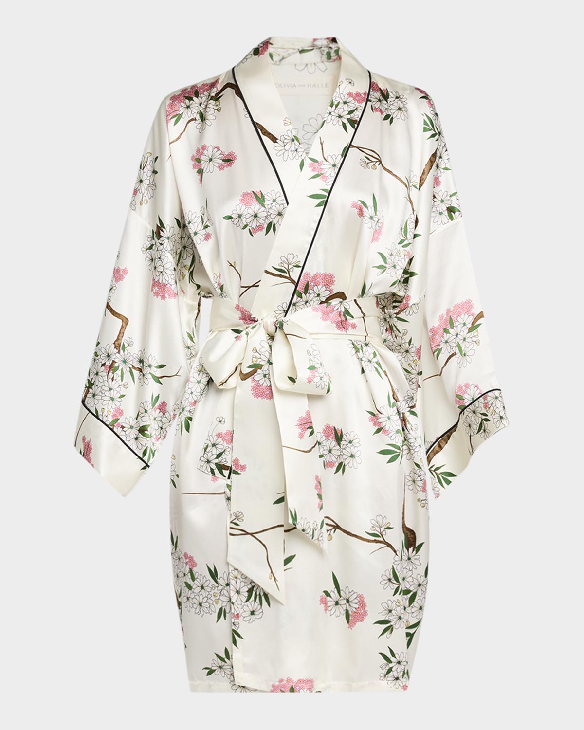 Olivia von Halle Mimi Ana Blossom-Print Silk Robe