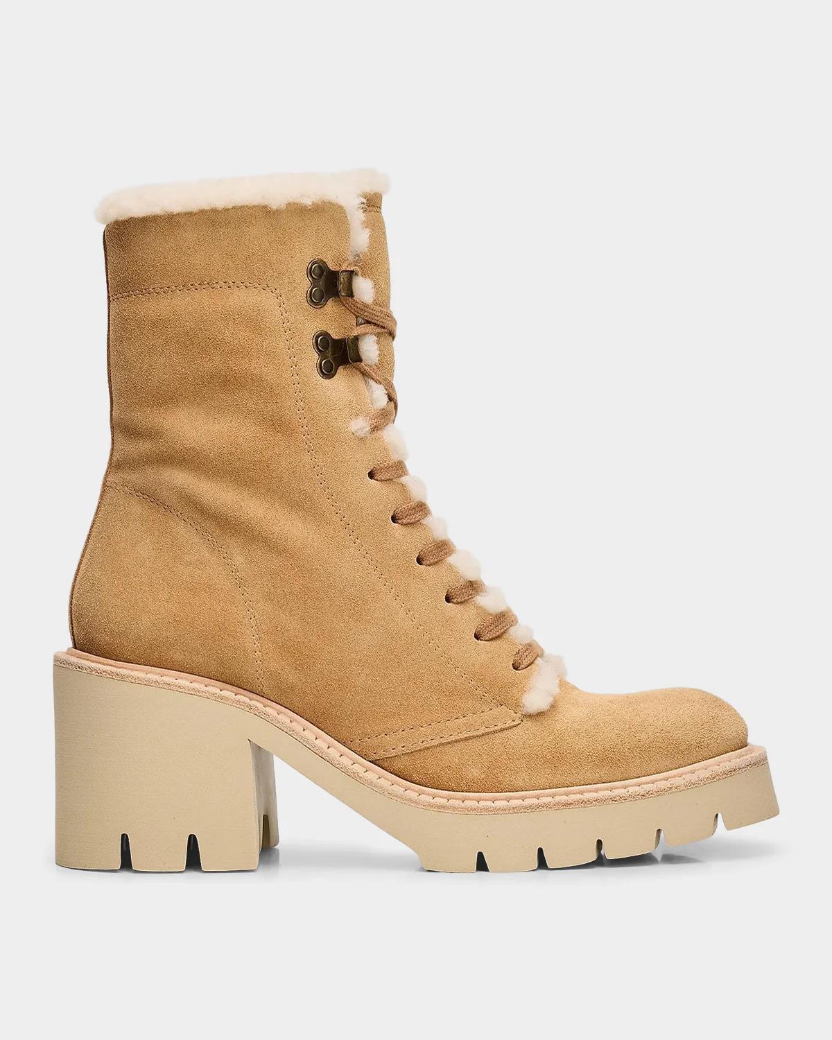 Pedro Garcia Zineta 65mm Shearling-lined Leather Boots In Dijon Velo