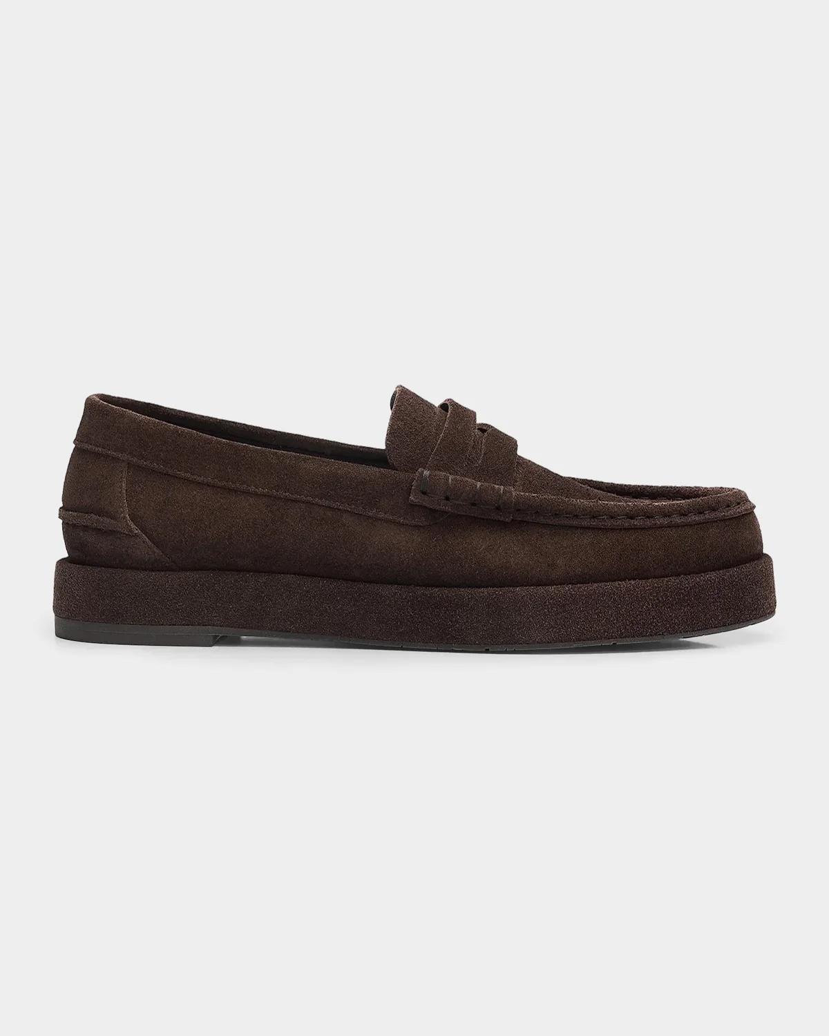 Pedro Garcia Sergia Suede Penny Loafers In Brown Cast