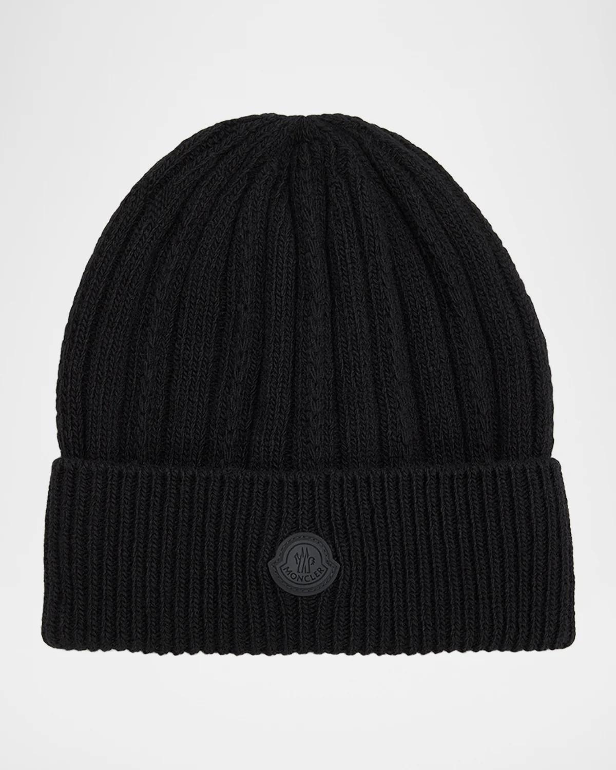 Moncler Rib-knit Wool Beanie In Black