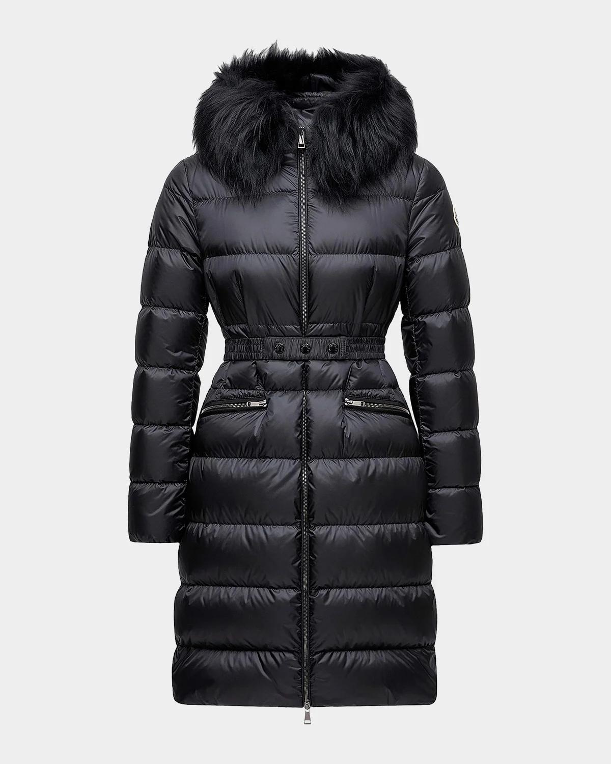 Moncler Genius Boedic Hooded Shearling-Trimmed Long Down Jacket