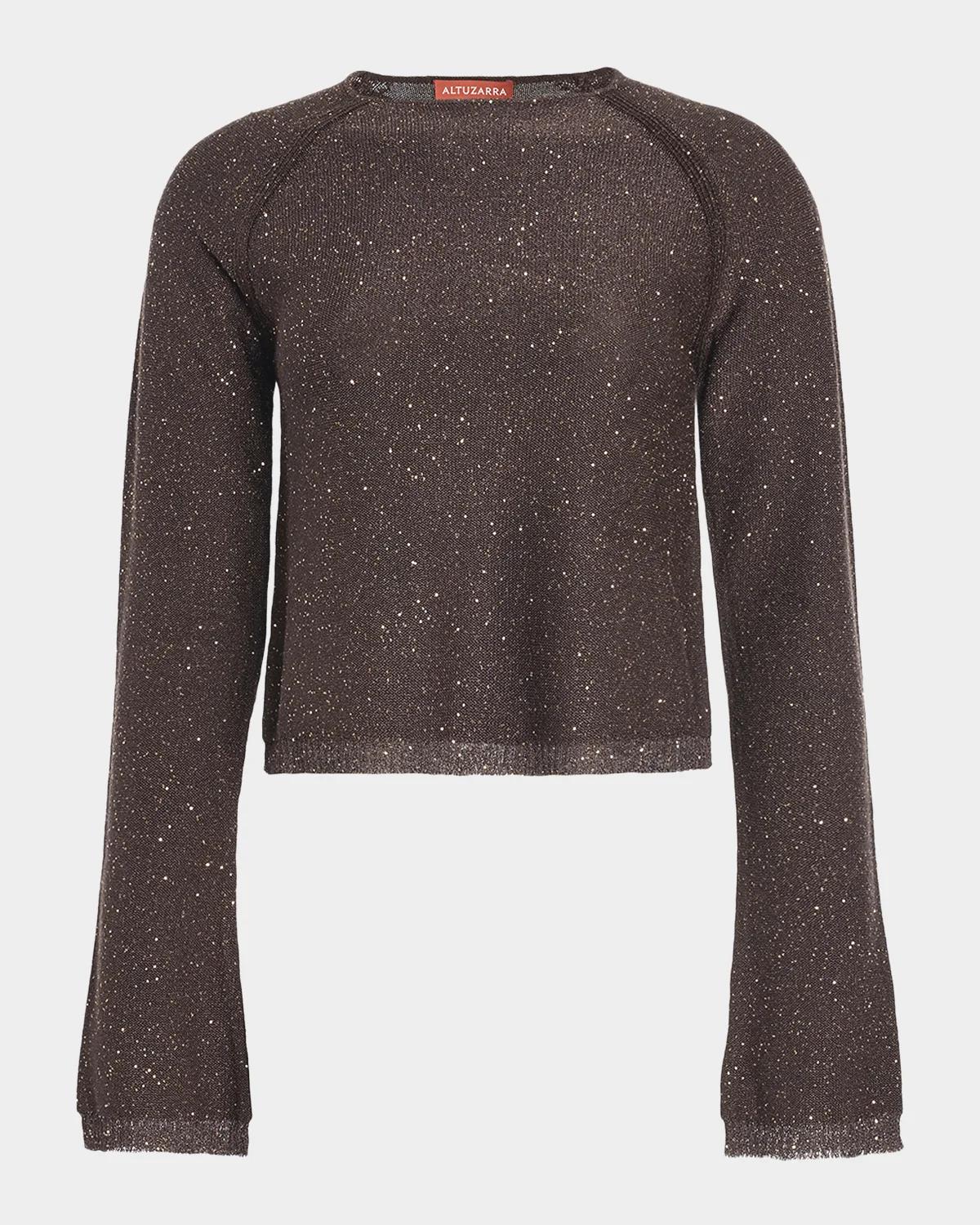 Woody Paillette Wool Fared-Sleeve Sweater