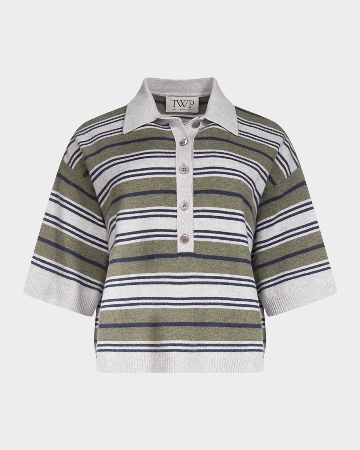 TWP Striped Short-Sleeve Polo Sweater