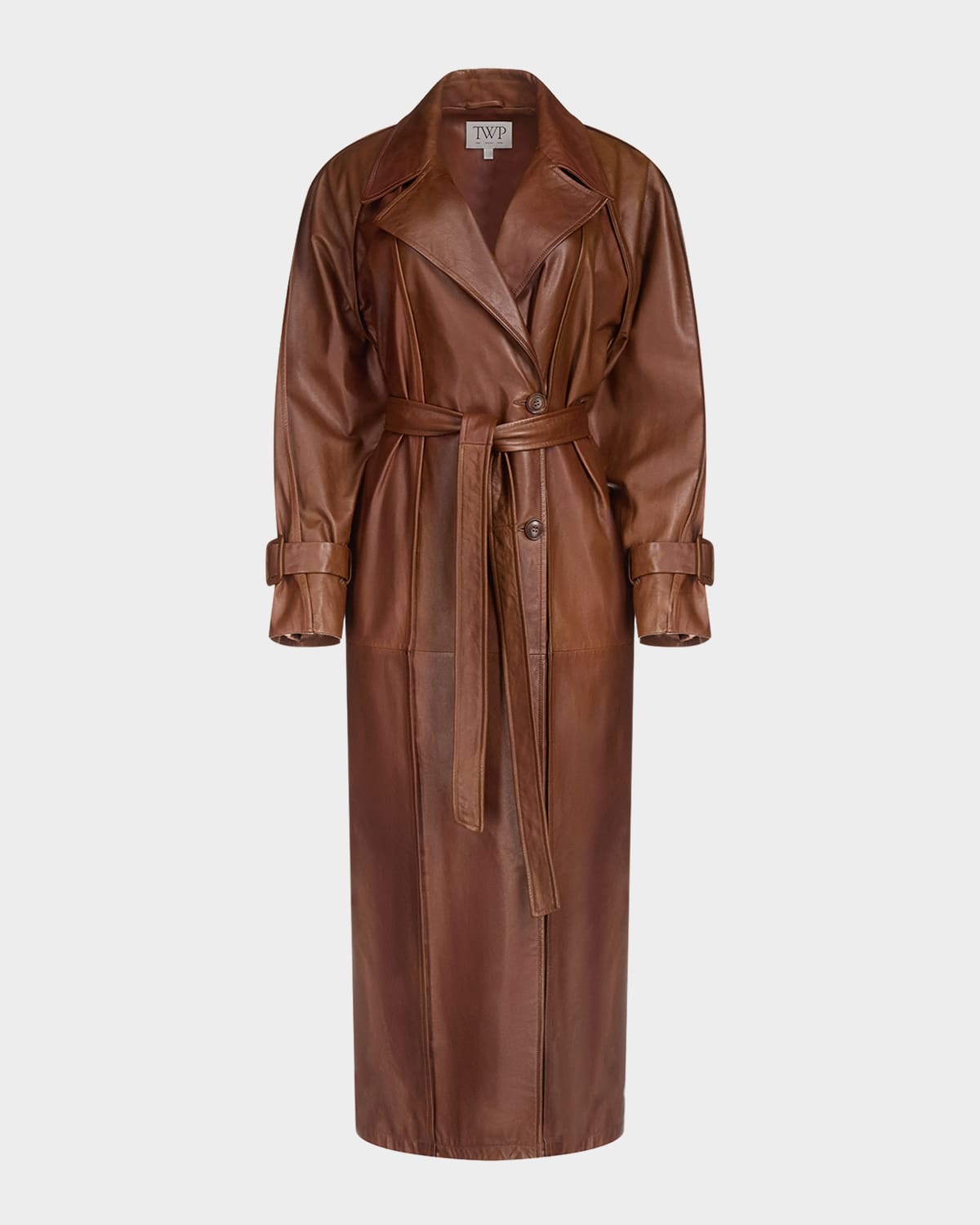 Twp Unfinished Business Leather Trench Coat In Brown