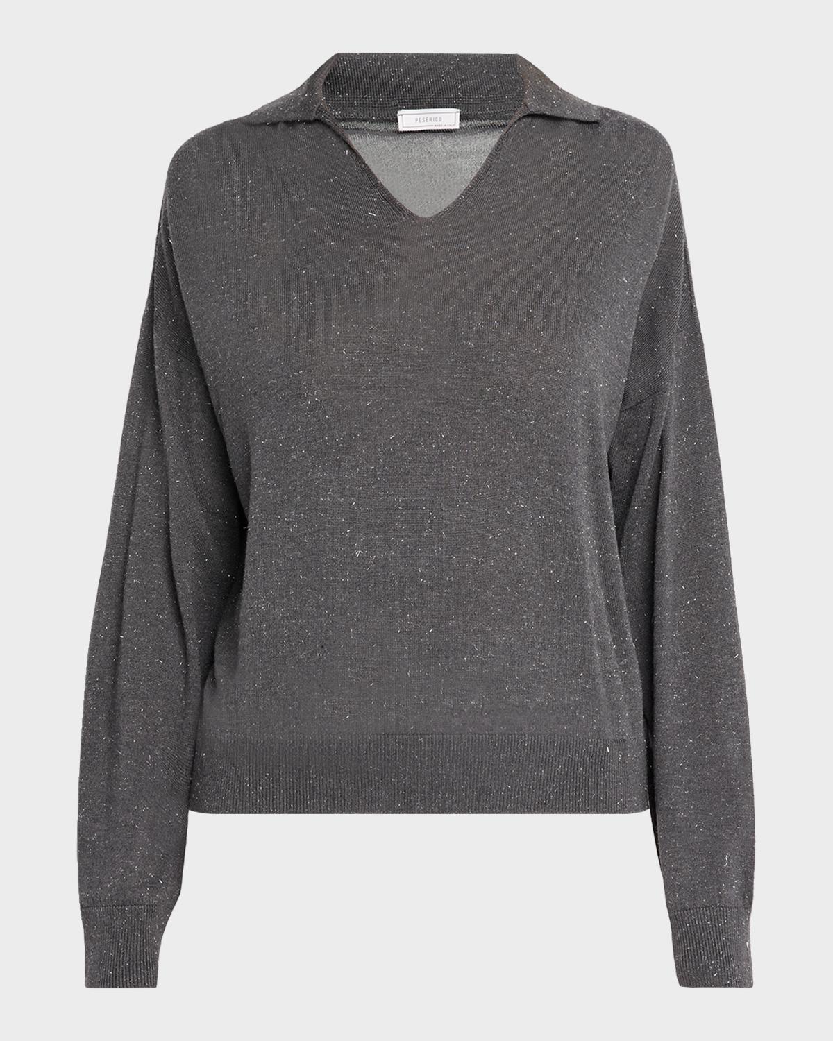 Peserico Spread-Collar Shimmer Knit Sweater